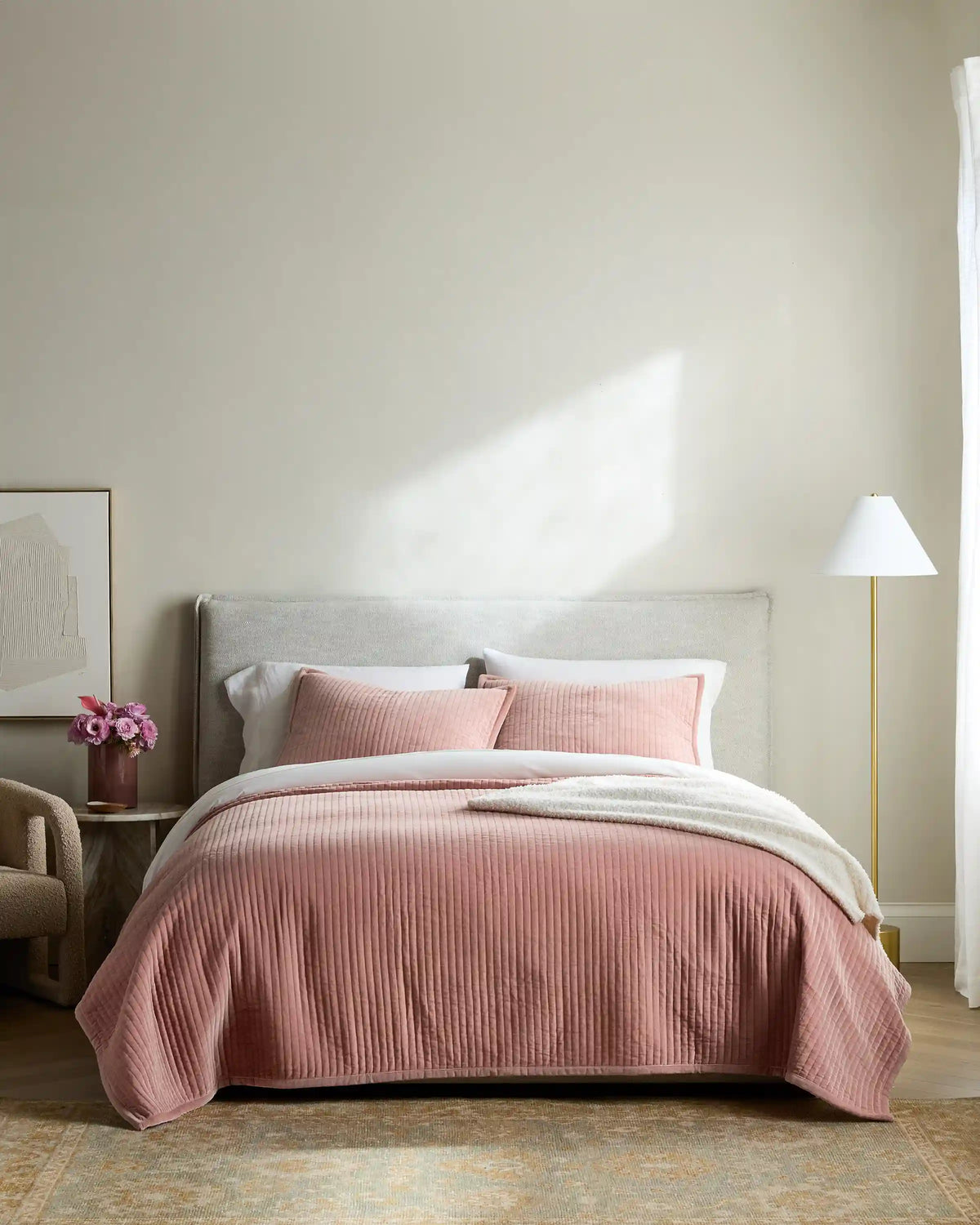 Cotton Velvet Vertical Channel Quilt Set