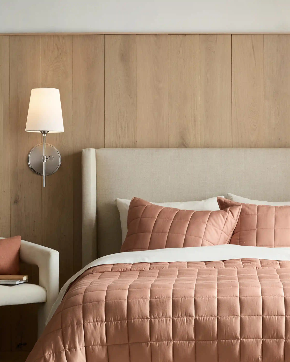 Linear Steel Sconce with Linen Shade