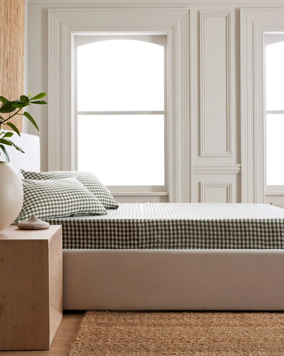 European Linen Gingham Fitted Sheet Set