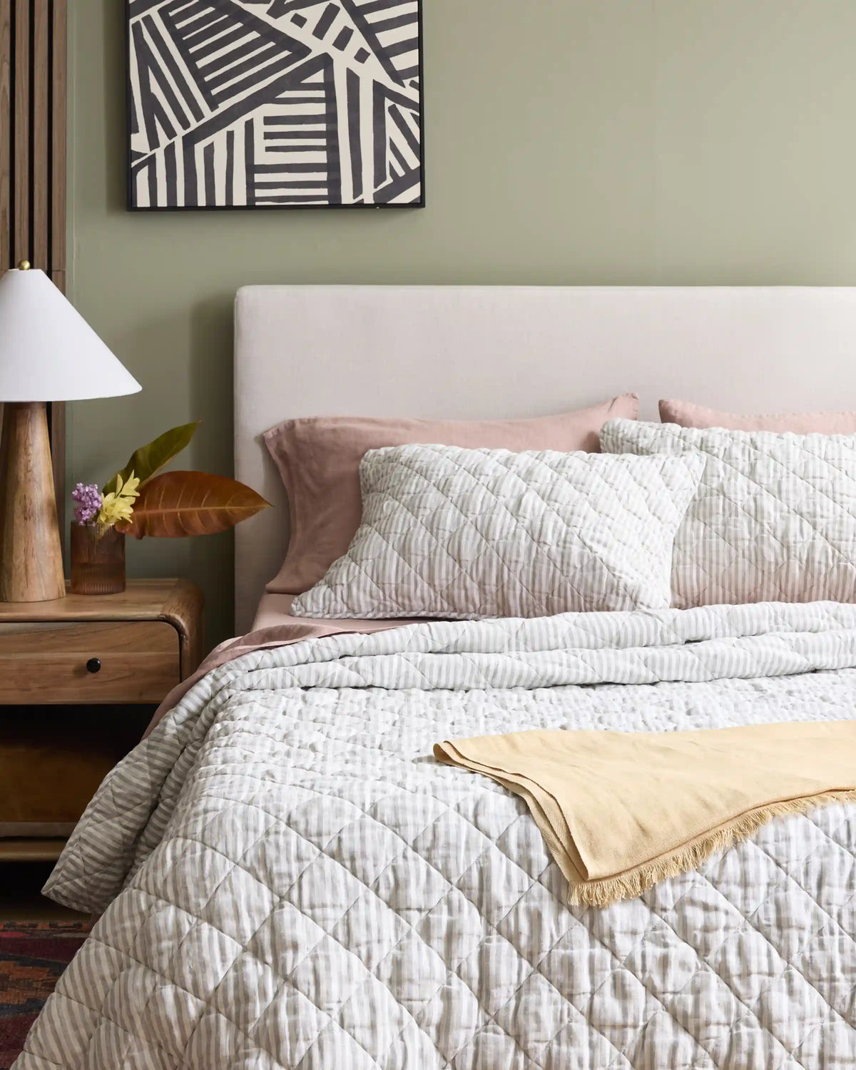 European Linen Stripe Quilted Sham Set
