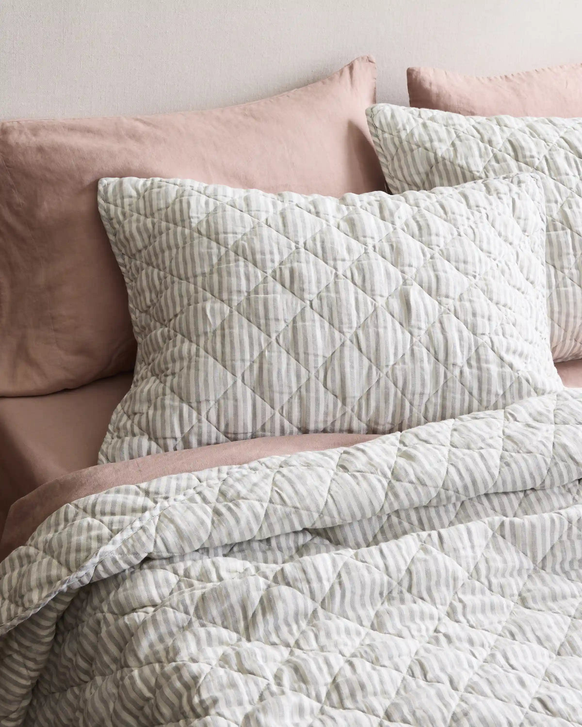 European Linen Stripe Quilt Set