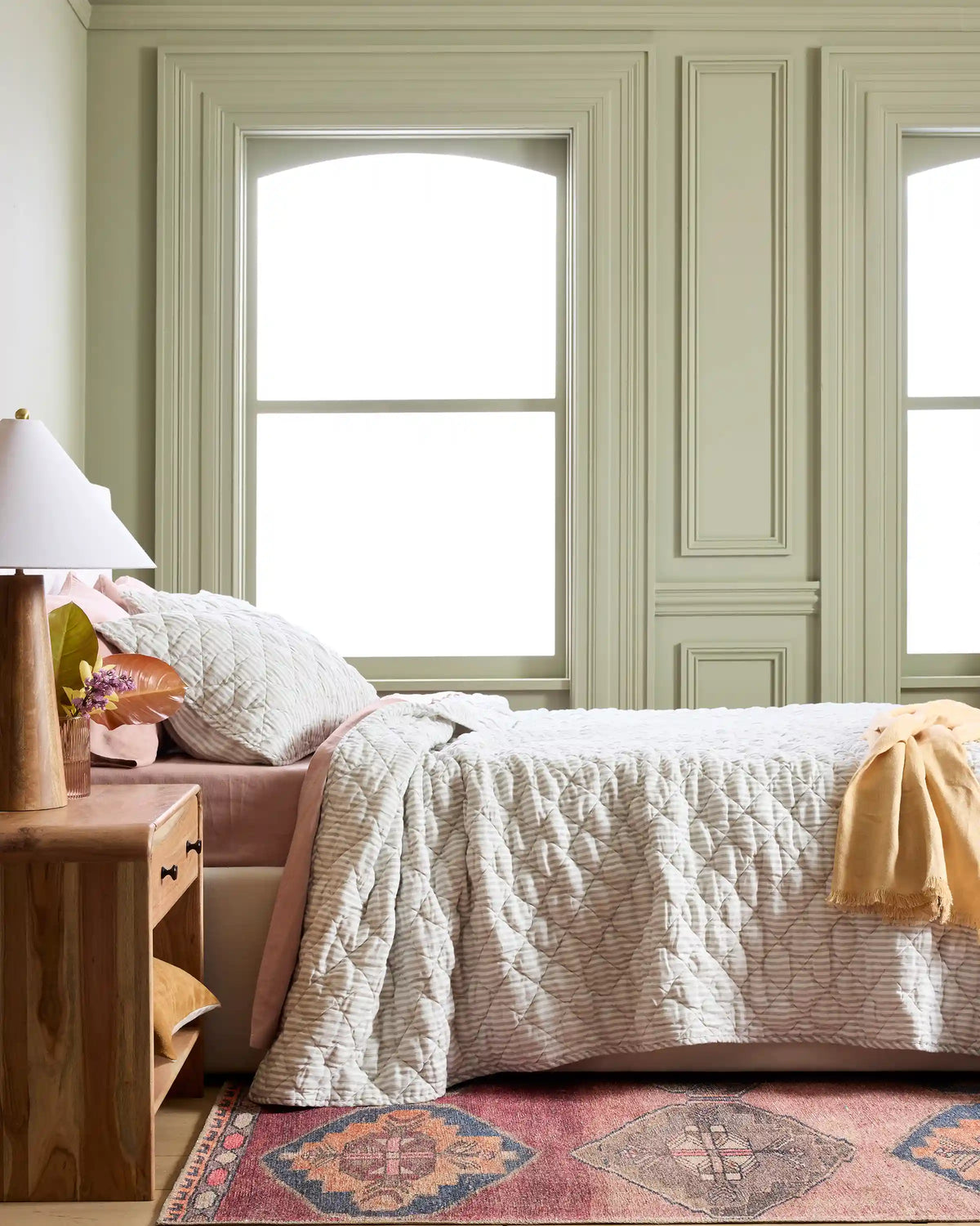 European Linen Stripe Quilted Sham Set