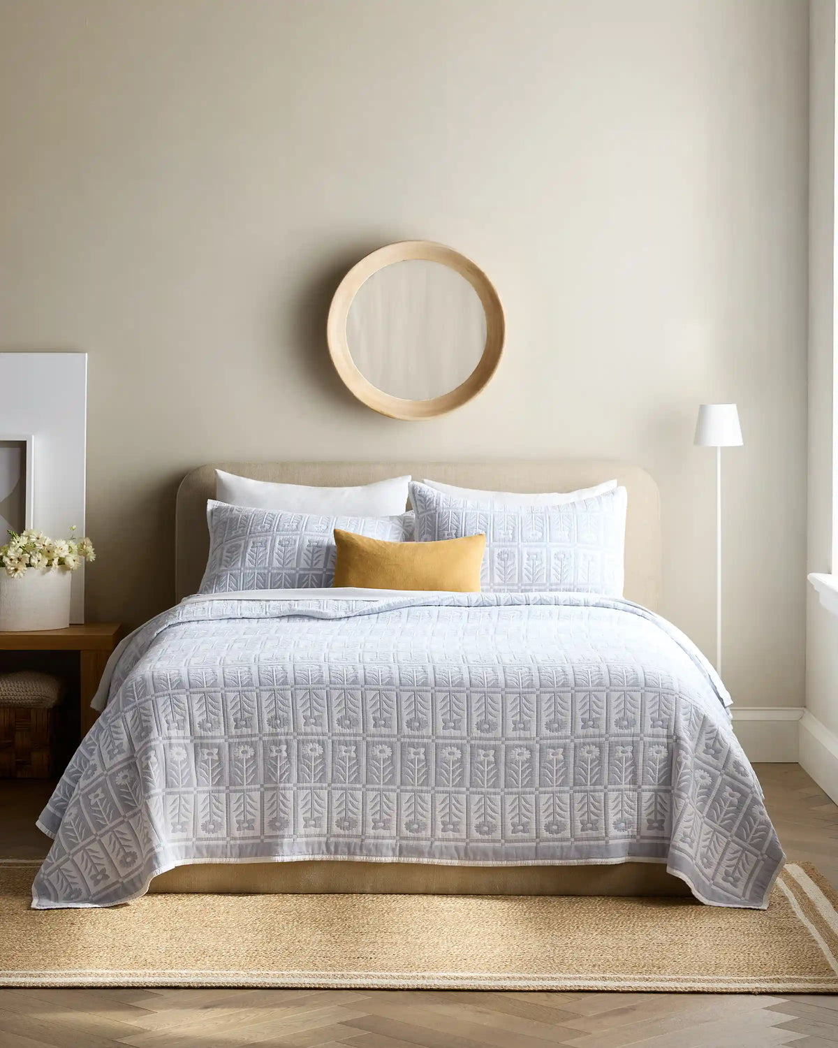 Organic Cotton Jacquard Floral Coverlet
