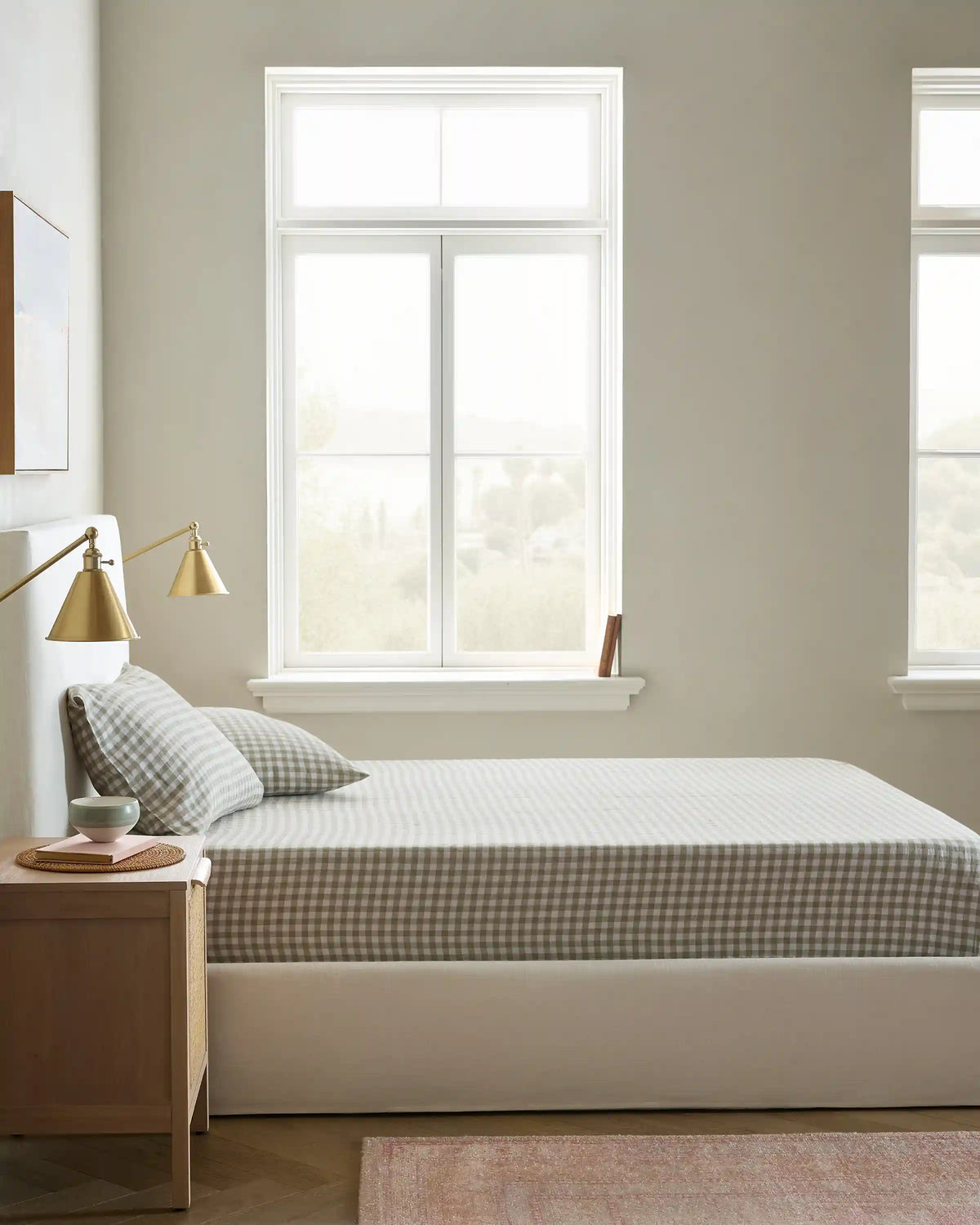 European Linen Gingham Fitted Sheet Set