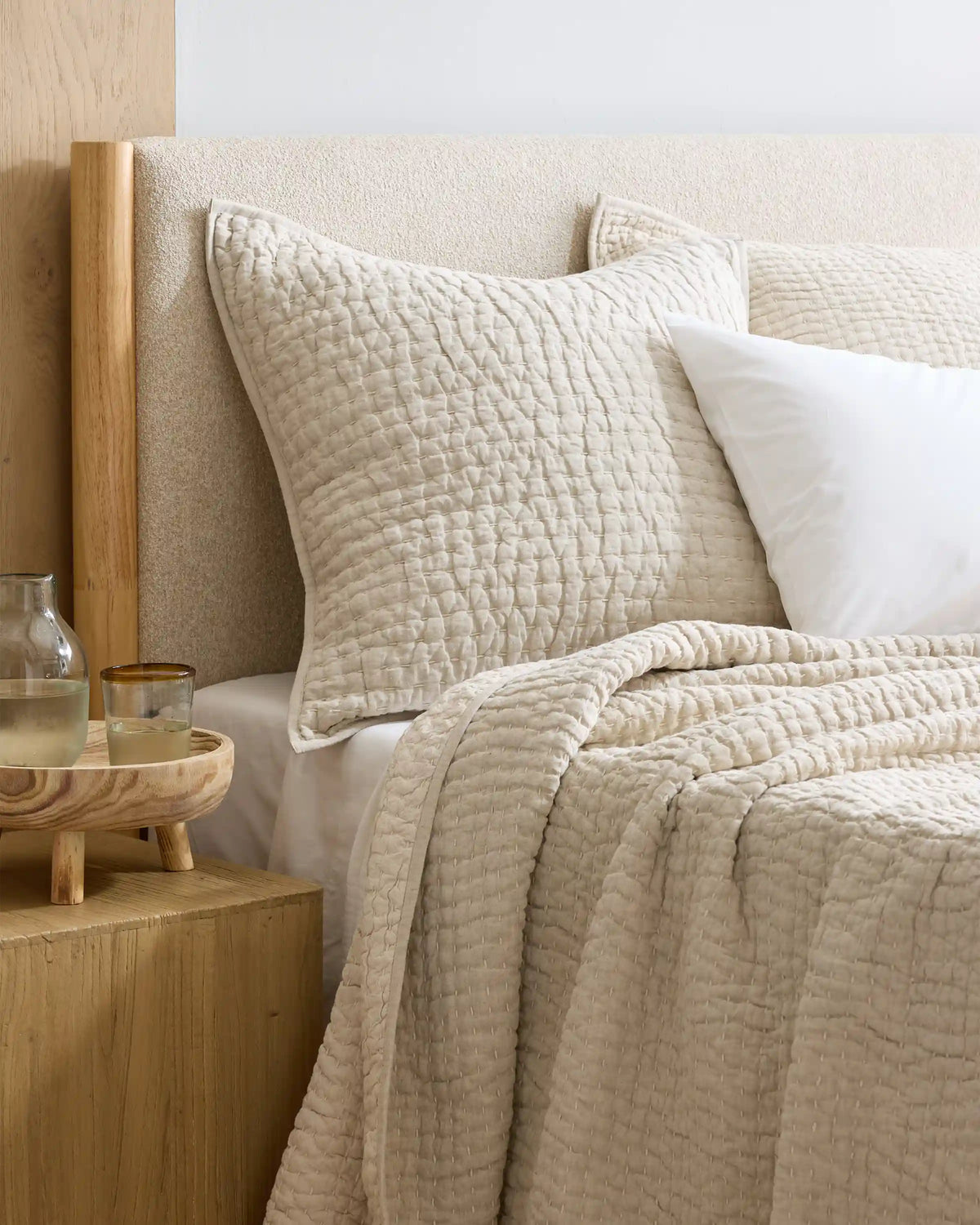 European Linen Cotton Stitch Quilted Euro Sham