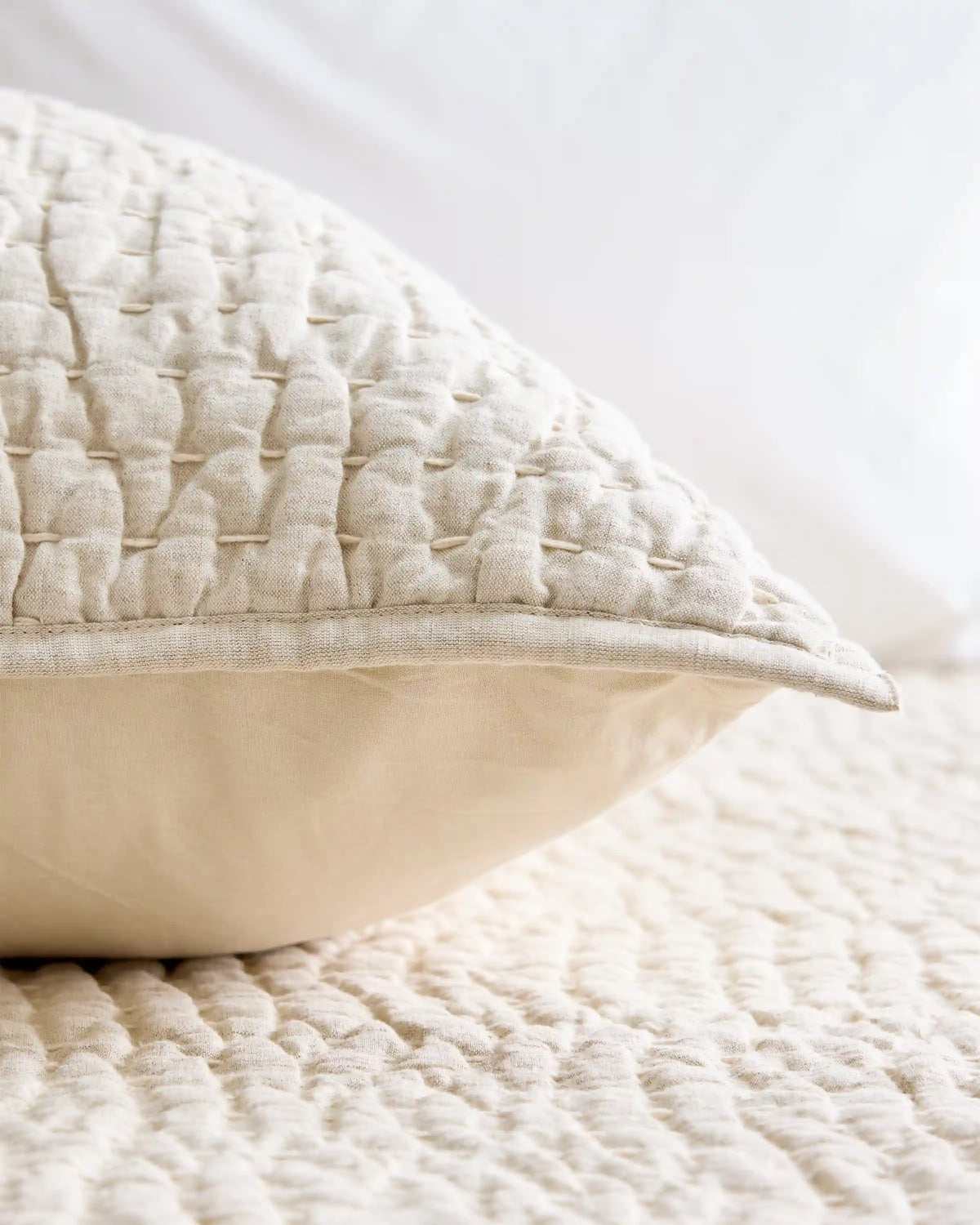 European Linen Cotton Stitch Quilted Euro Sham