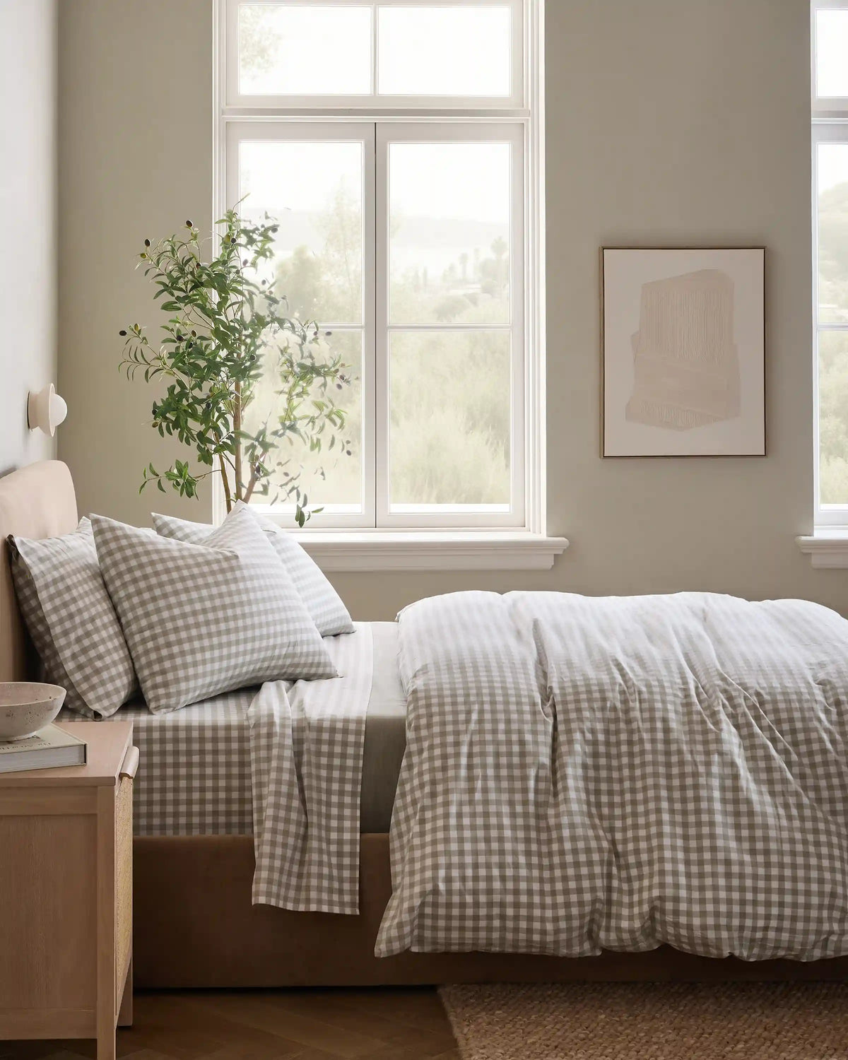Organic Crisp Percale Gingham Deluxe Bedding Bundle