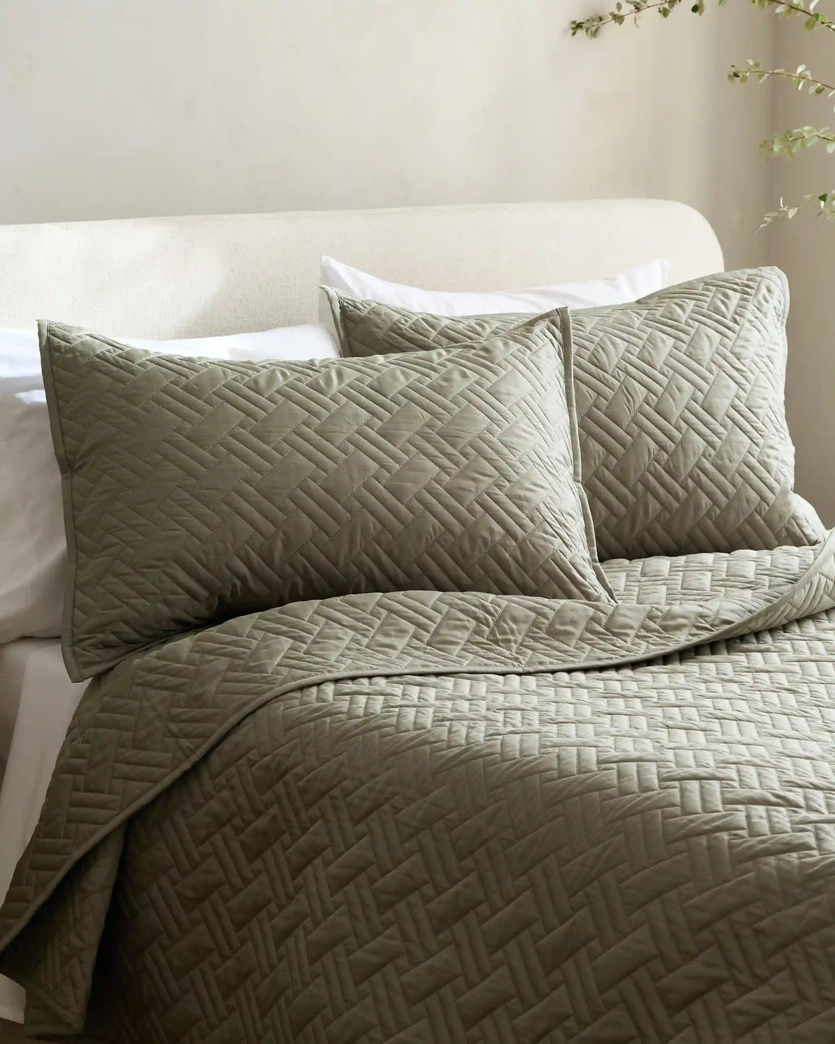 Organic Cotton Basketweave Quilted Sham Set