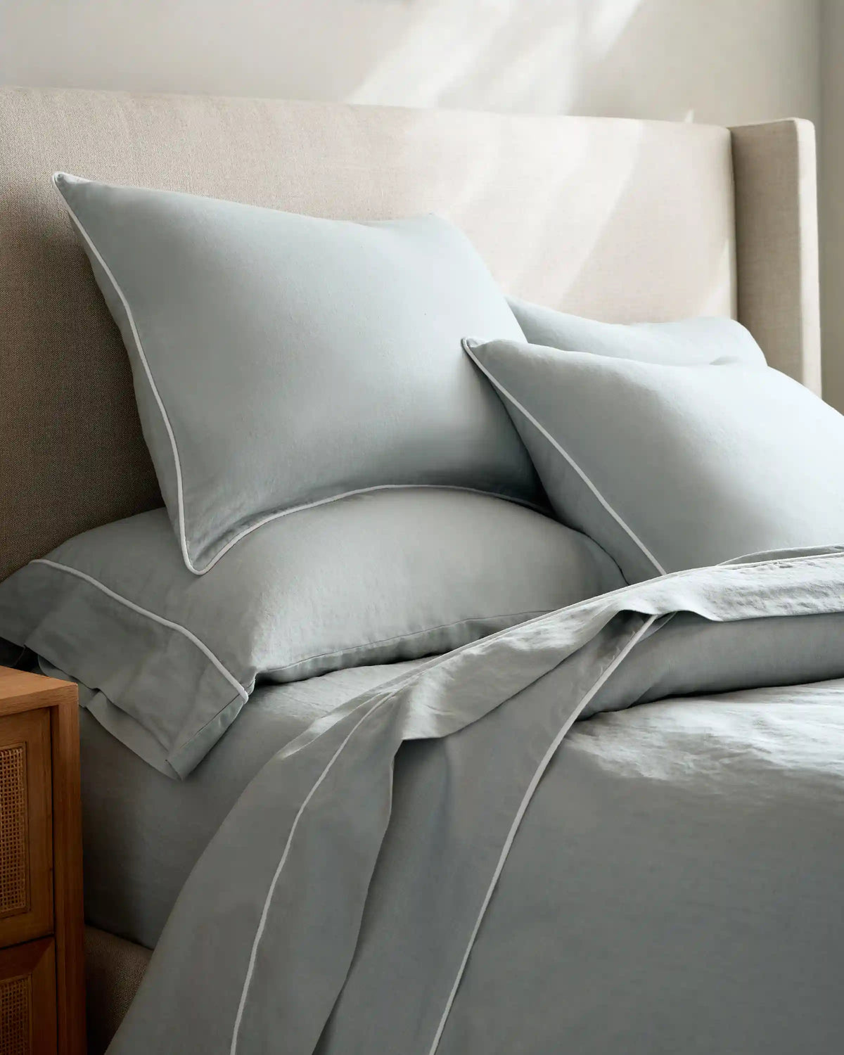 European Linen Piped Duvet Cover Set