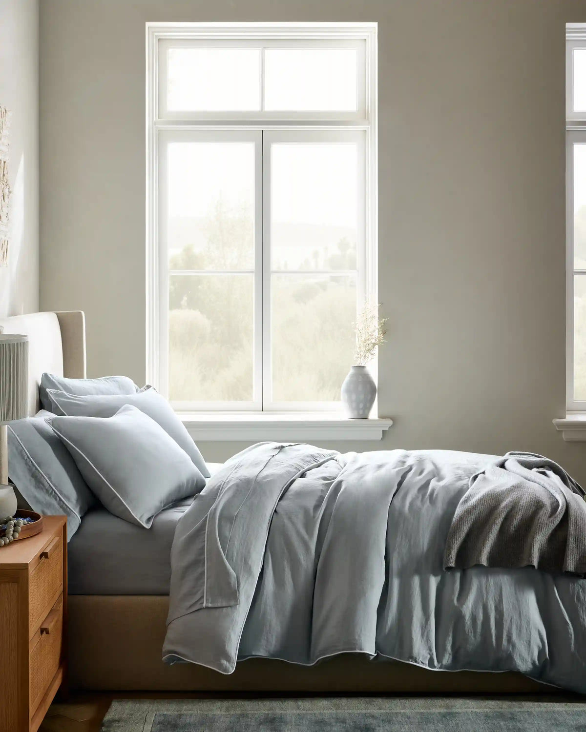 European Linen Piped Sham Set