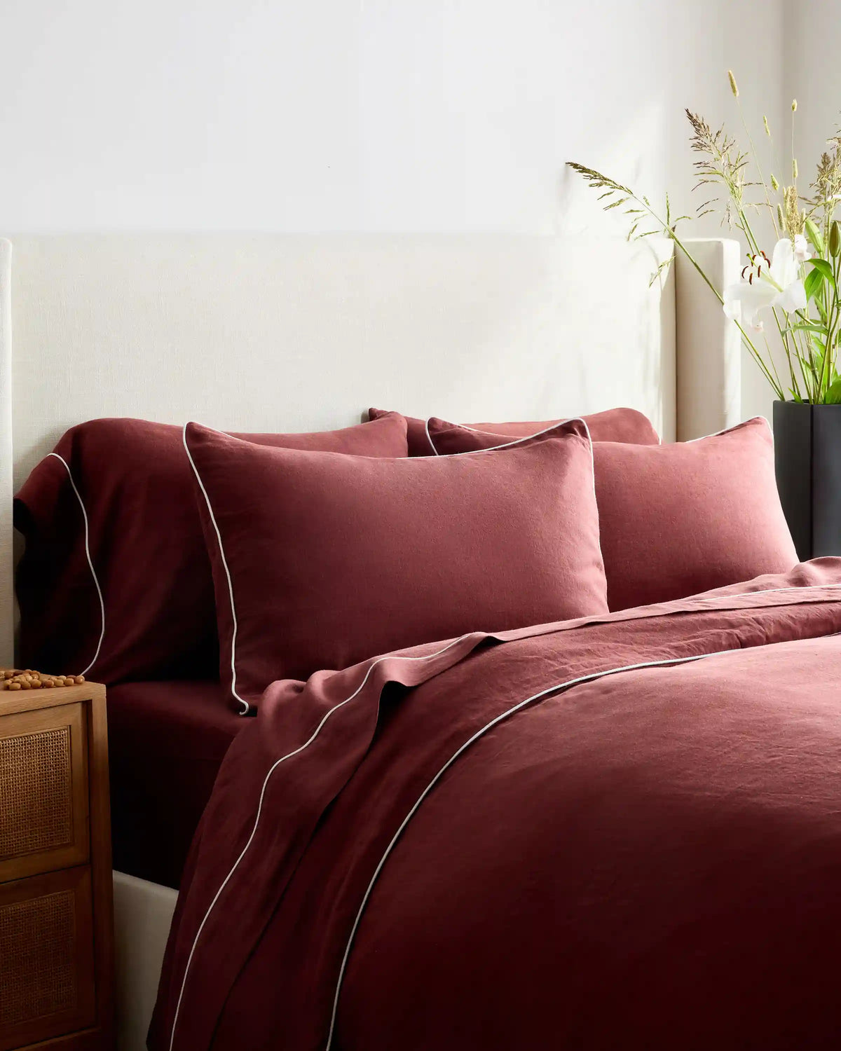 European Linen Piped Sham Set