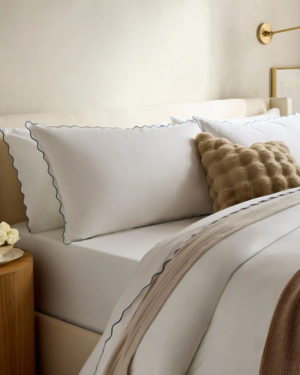 Organic Crisp Percale Scallop Duvet Cover Set