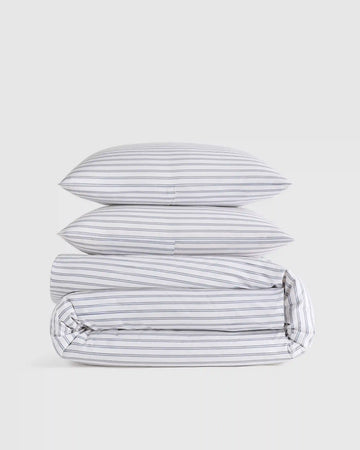 Organic Crisp Percale Double Stripe Duvet Cover Set