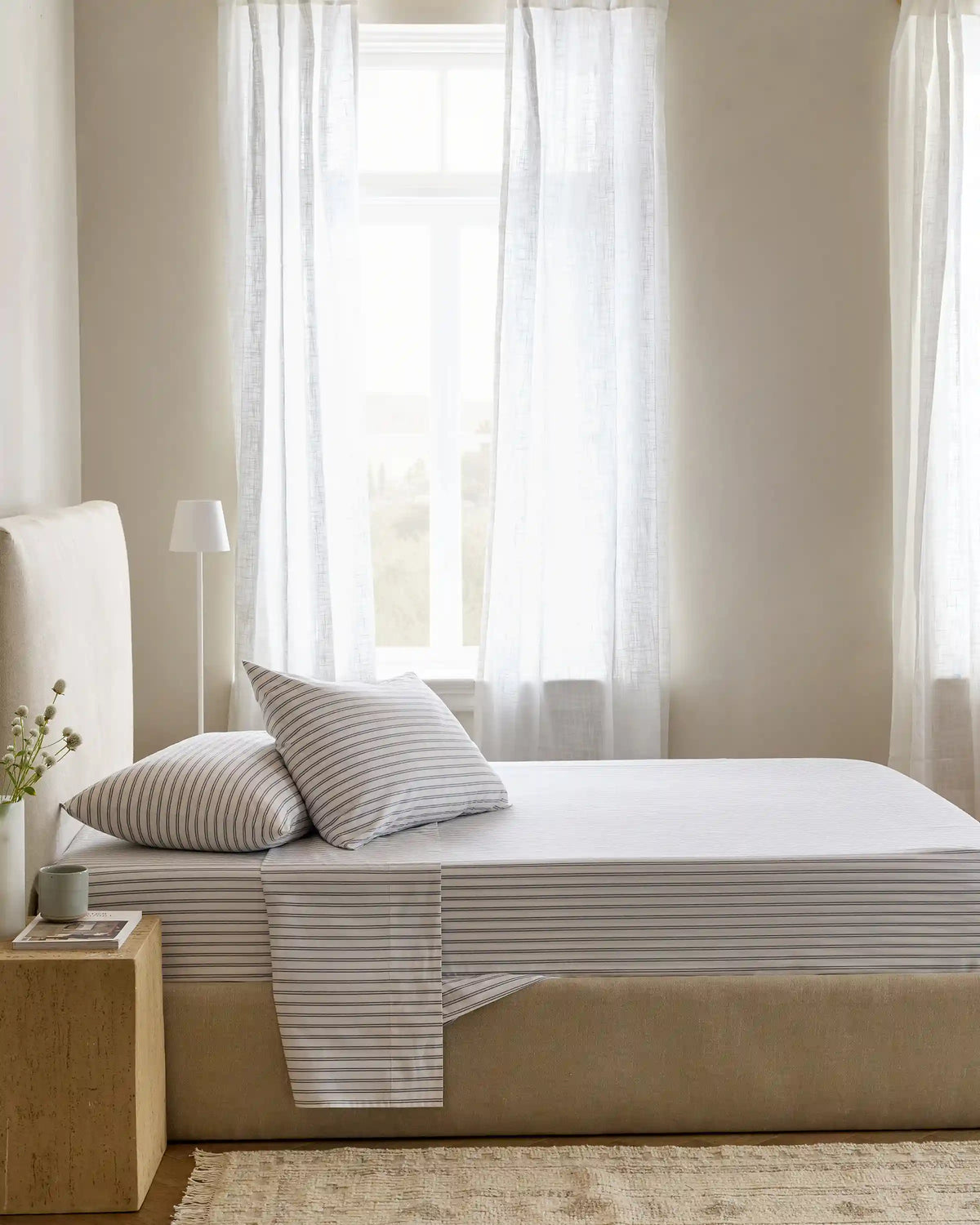 Organic Crisp Percale Double Stripe Sheet Set