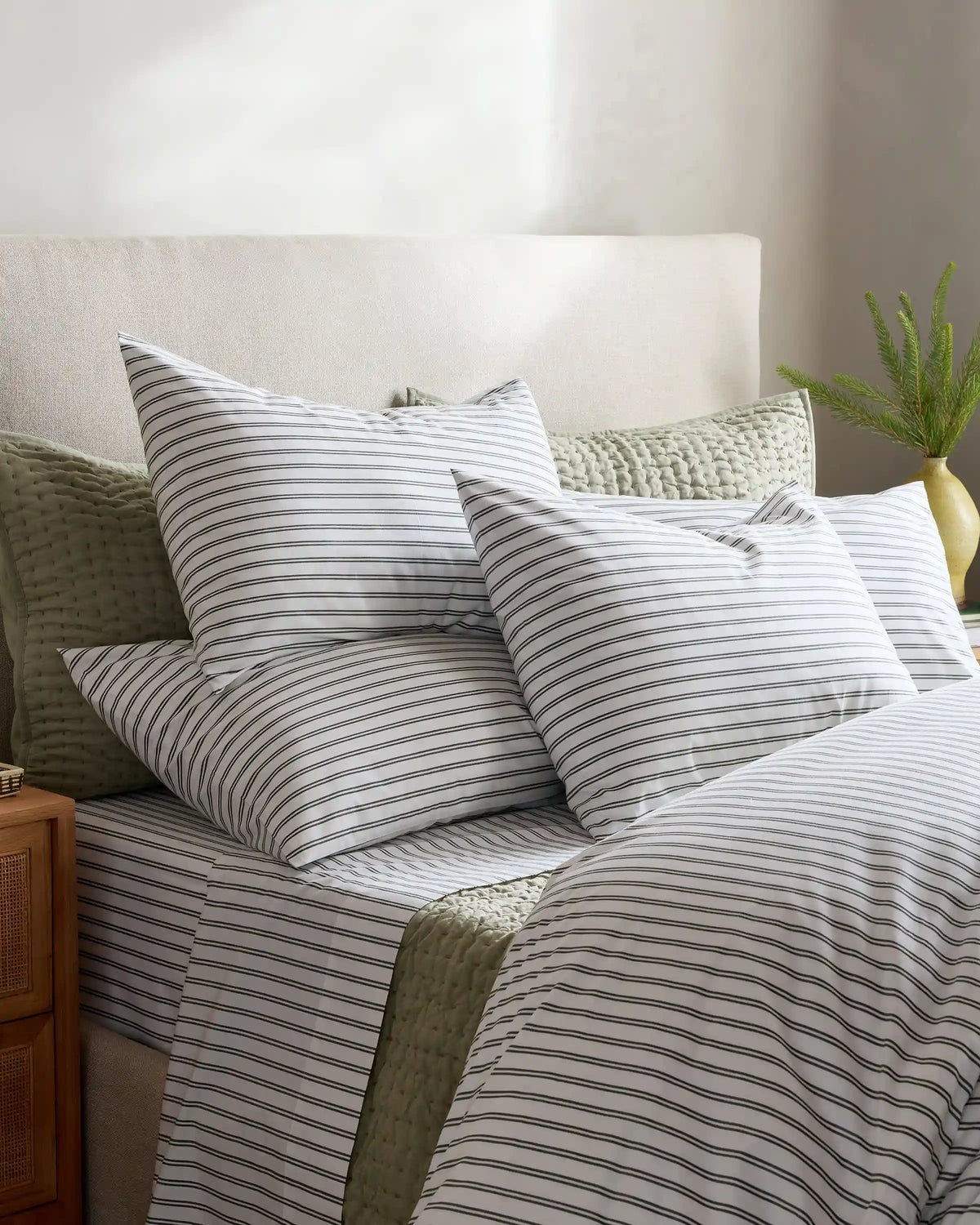 Organic Crisp Percale Double Stripe Duvet Cover Set