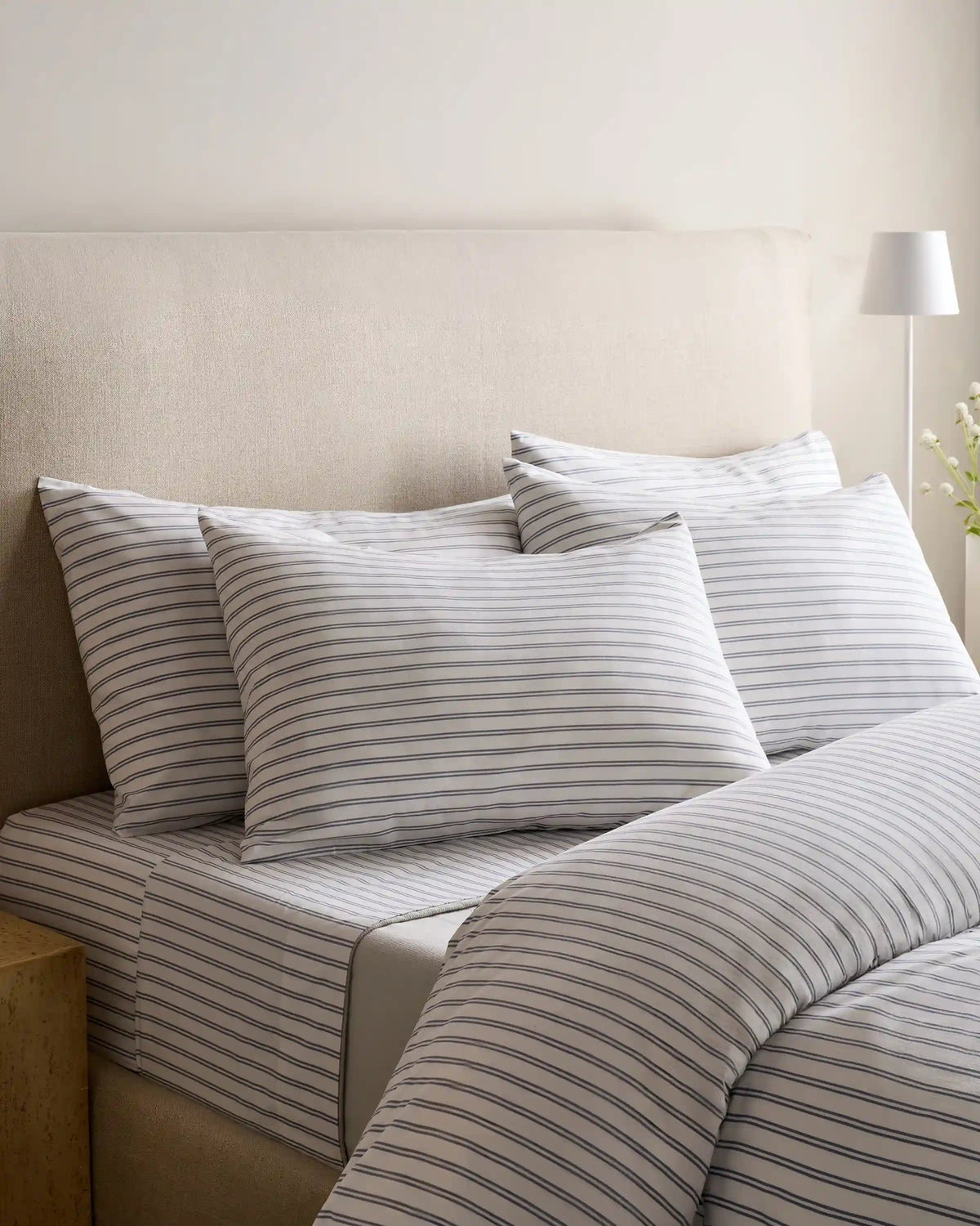 Organic Crisp Percale Double Stripe Duvet Cover Set
