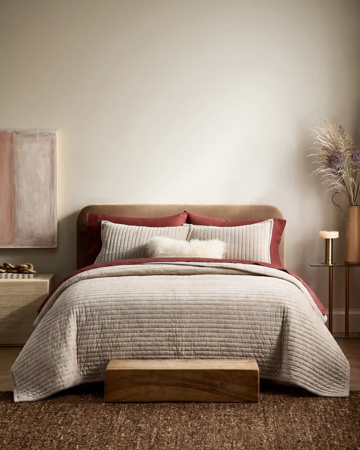 Cotton Velvet Horizontal Channel Quilt Set