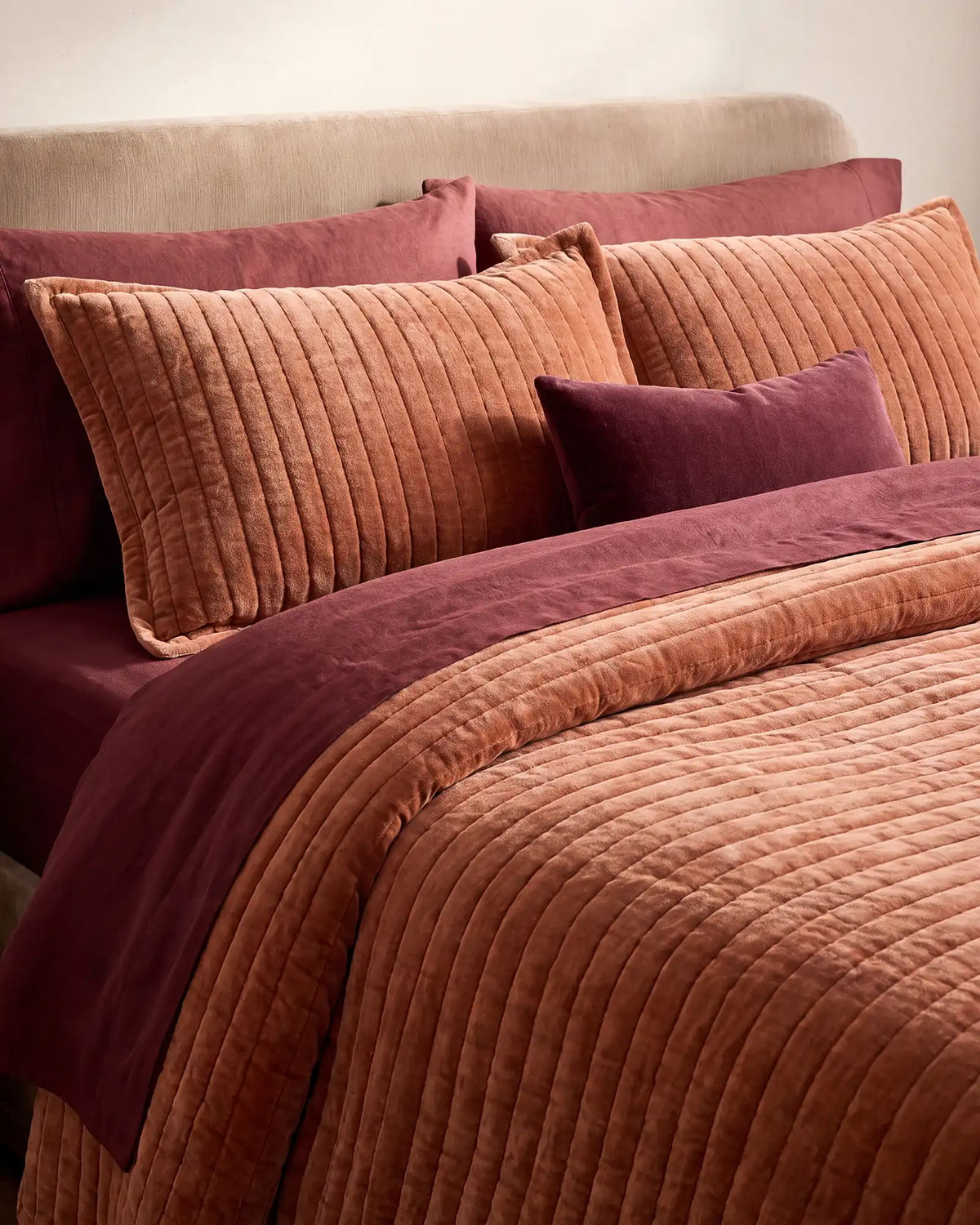 Cotton Velvet Wide Channel Quilted Sham Set