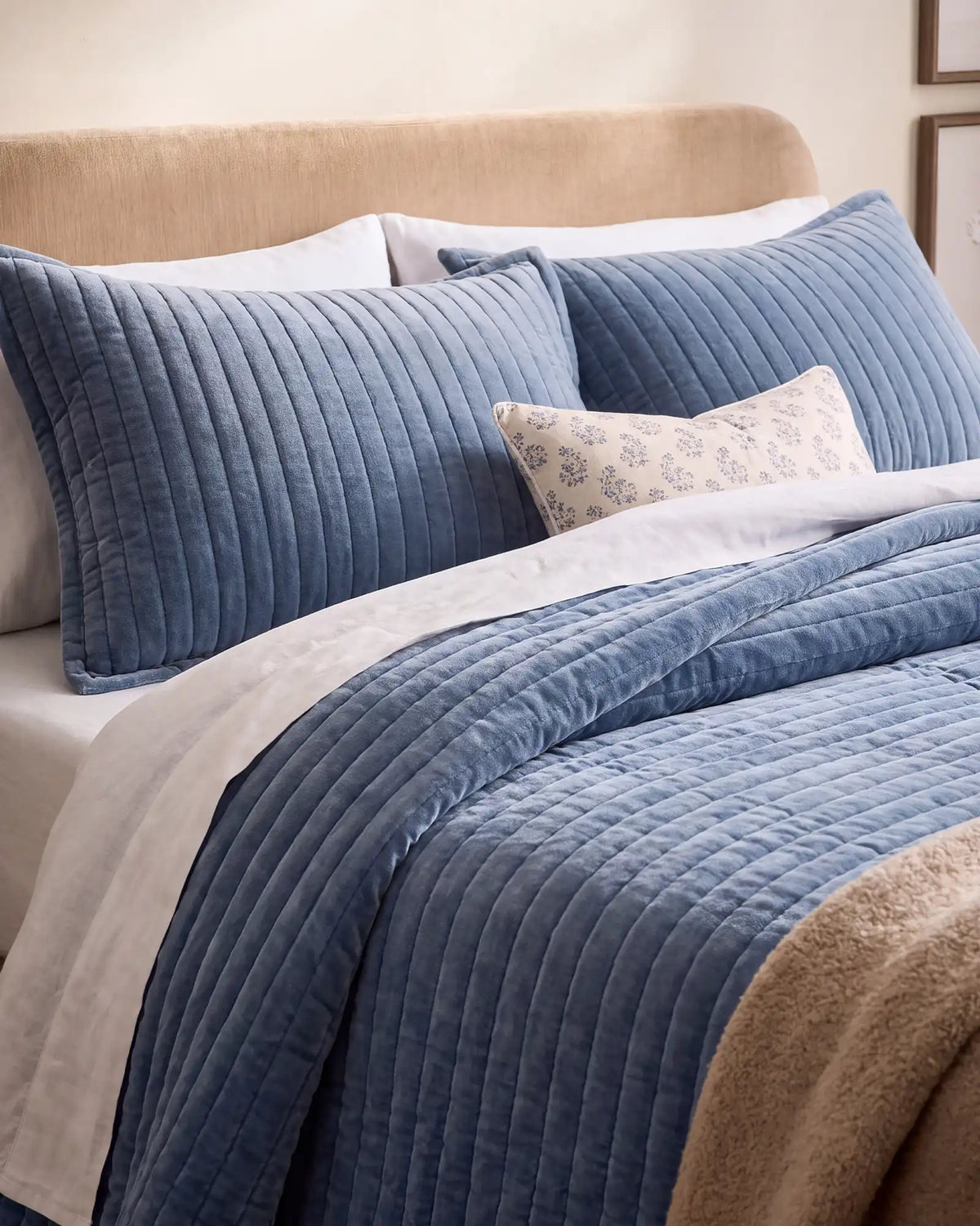 Cotton Velvet Wide Channel Quilted Sham Set