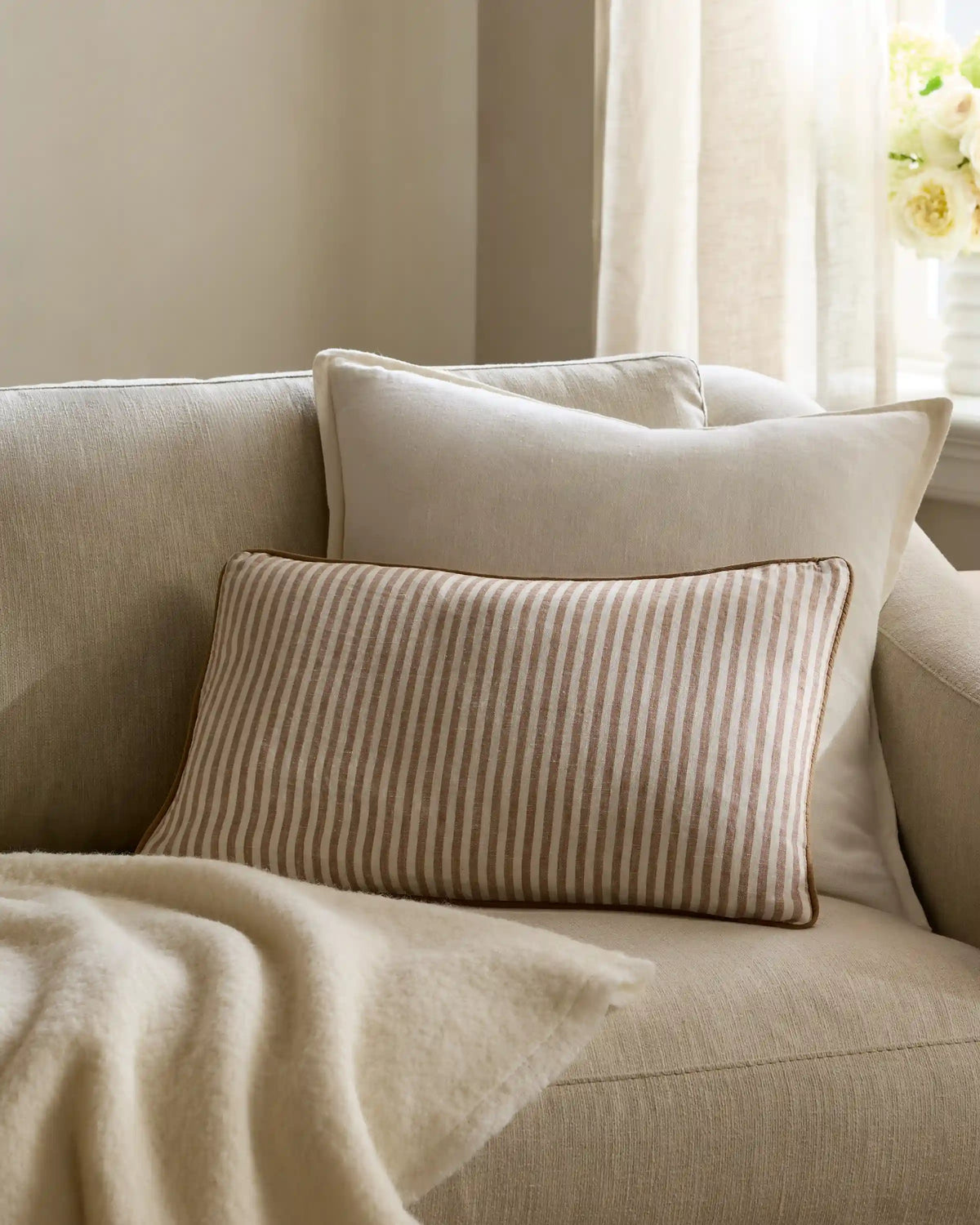 Piped Linen Stripe Pillow Cover (Set of 2)