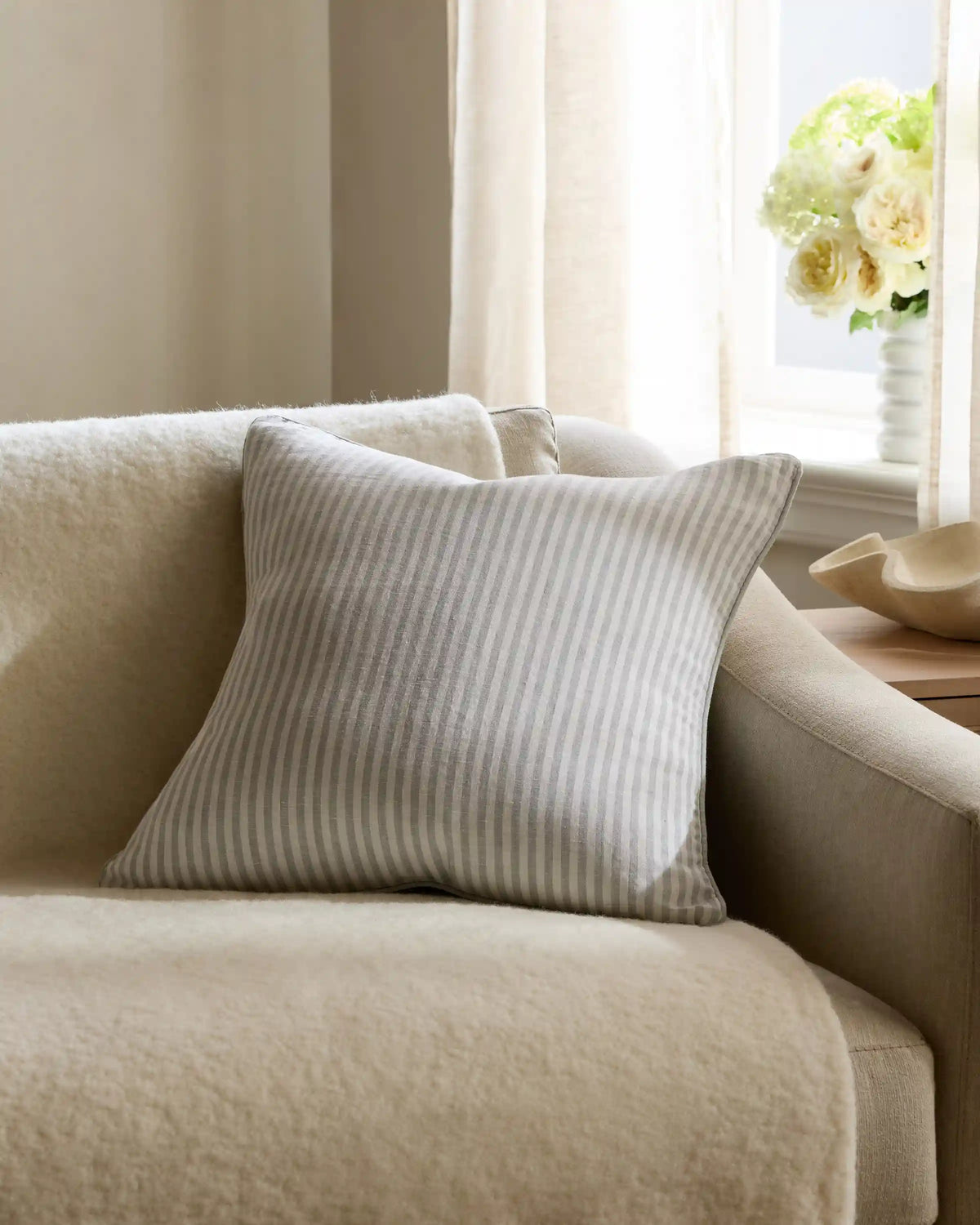 Piped Linen Stripe Pillow Cover (Set of 2)