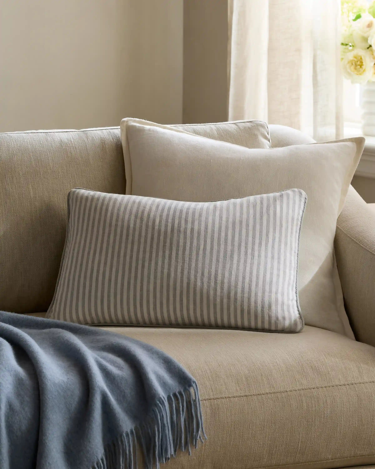 Piped Linen Stripe Pillow Cover (Set of 2)