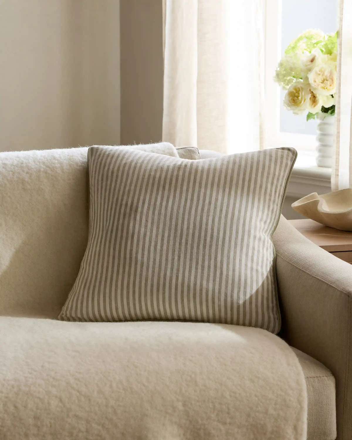 Piped Linen Stripe Pillow Cover (Set of 2)