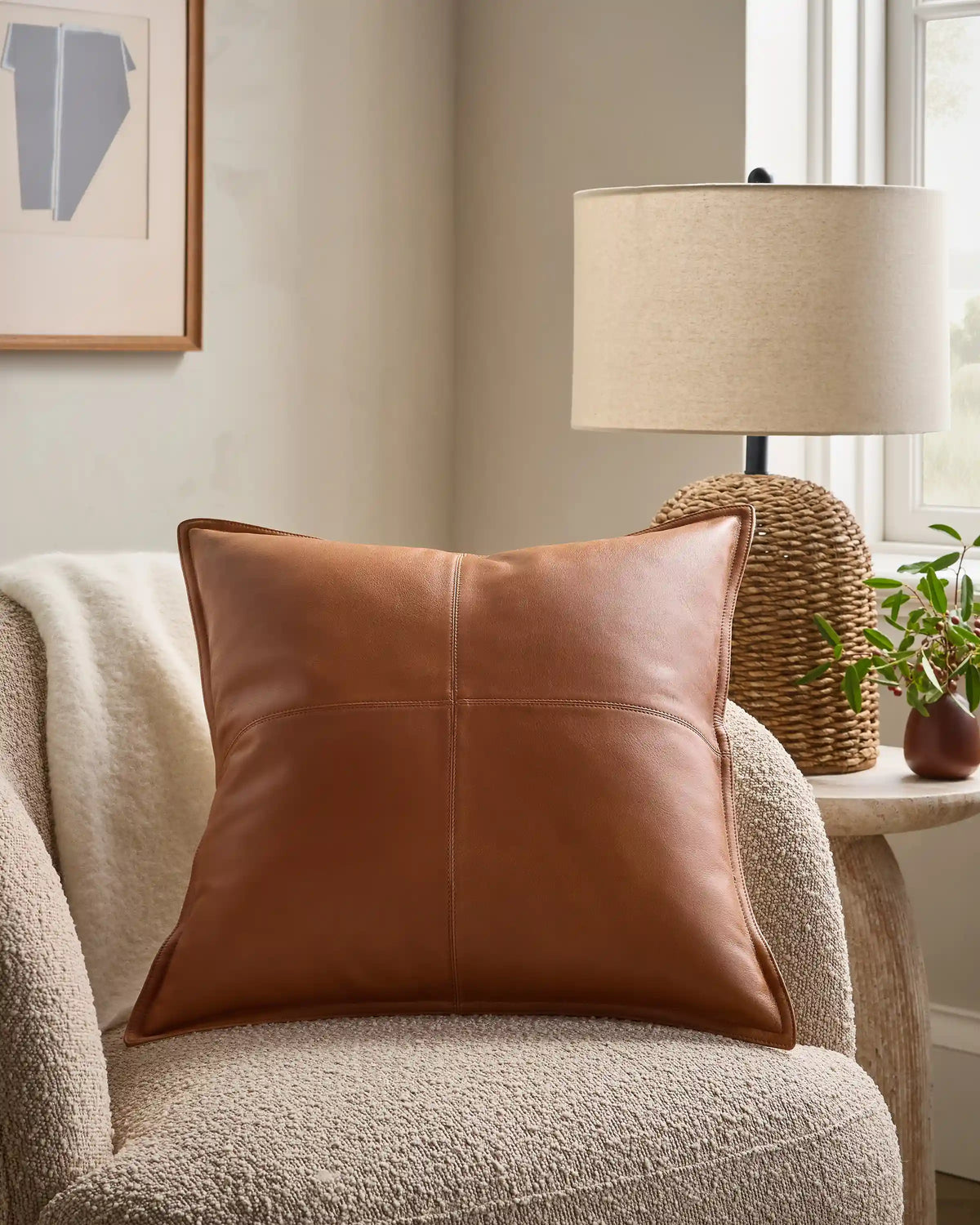 Pieced Leather Pillow Cover (Set of 2)