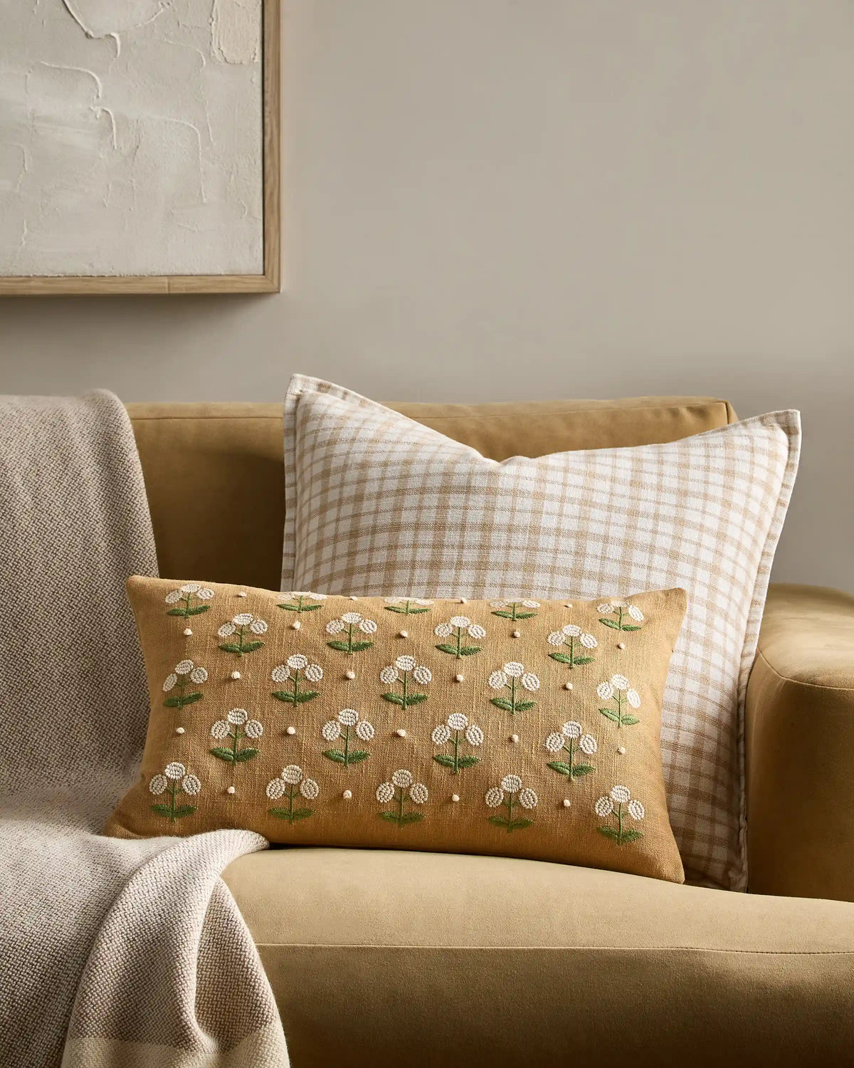 Embroidered Botanical Cotton Pillow Cover (Set of 2)