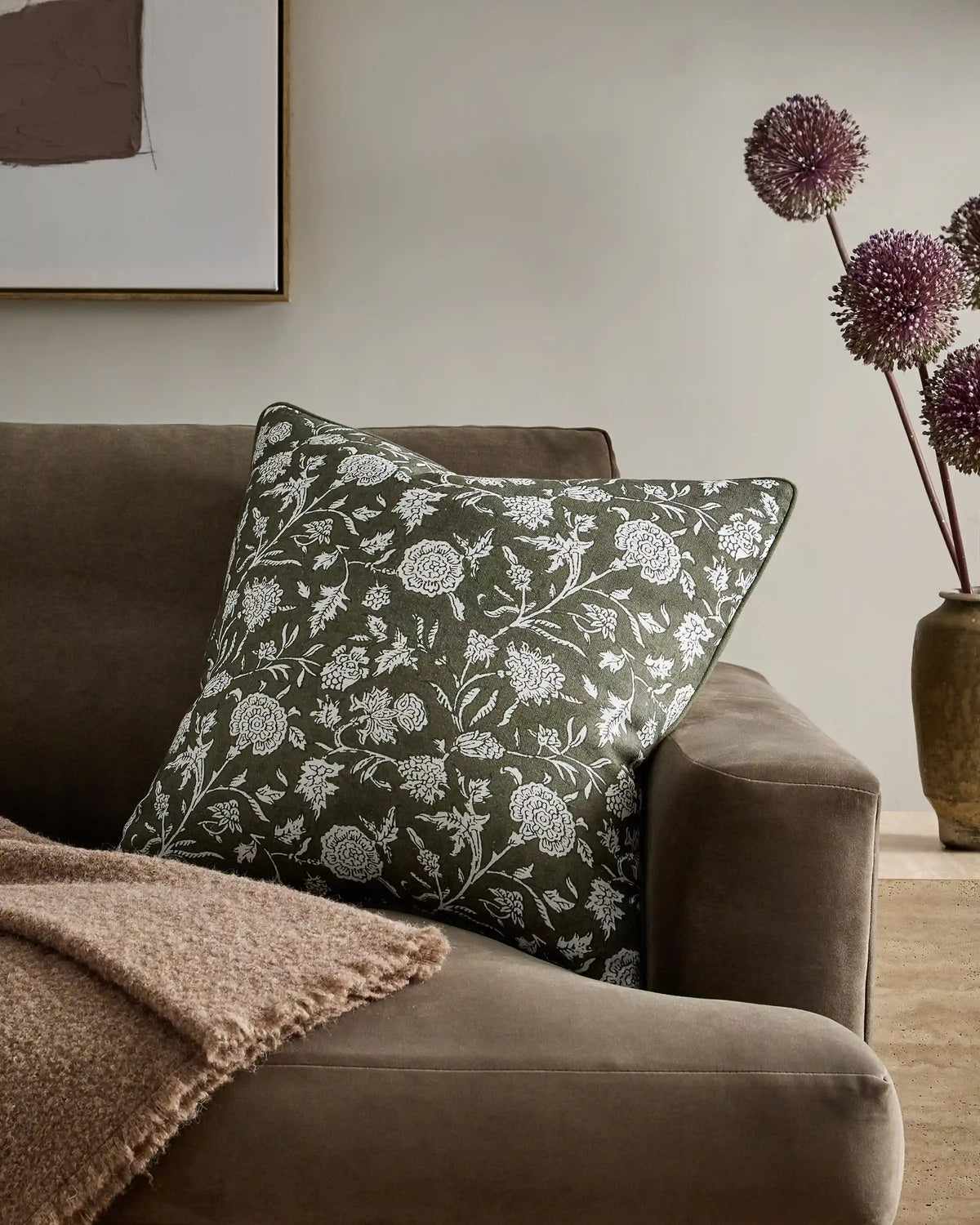 Linen Cotton Botanical Pillow Cover