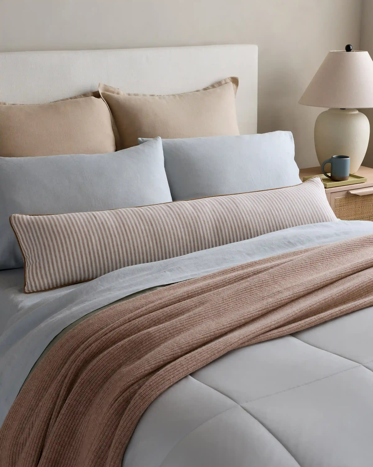 Piped Linen Stripe Pillow Cover