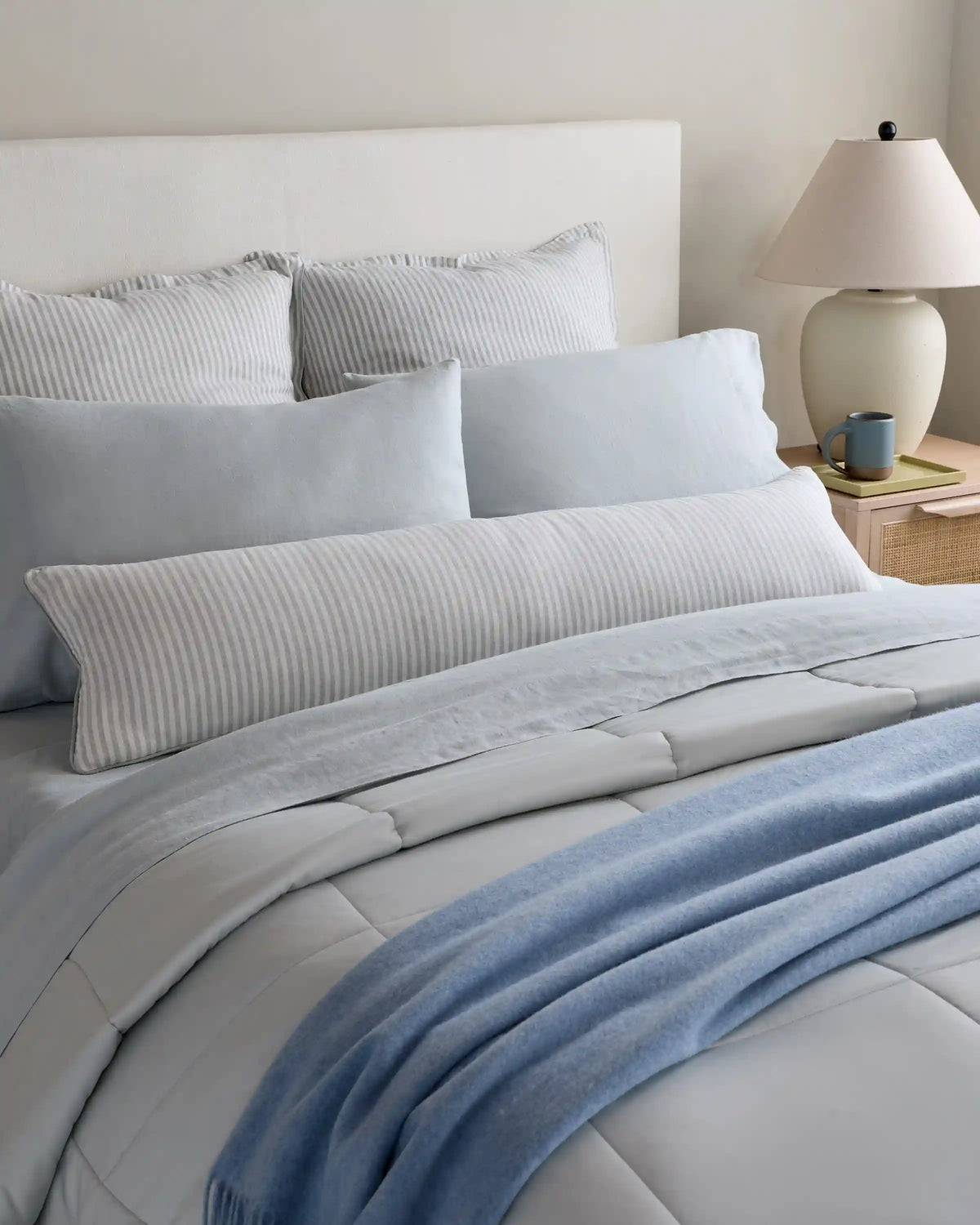 Piped Linen Stripe Oversized Lumbar Pillow Cover