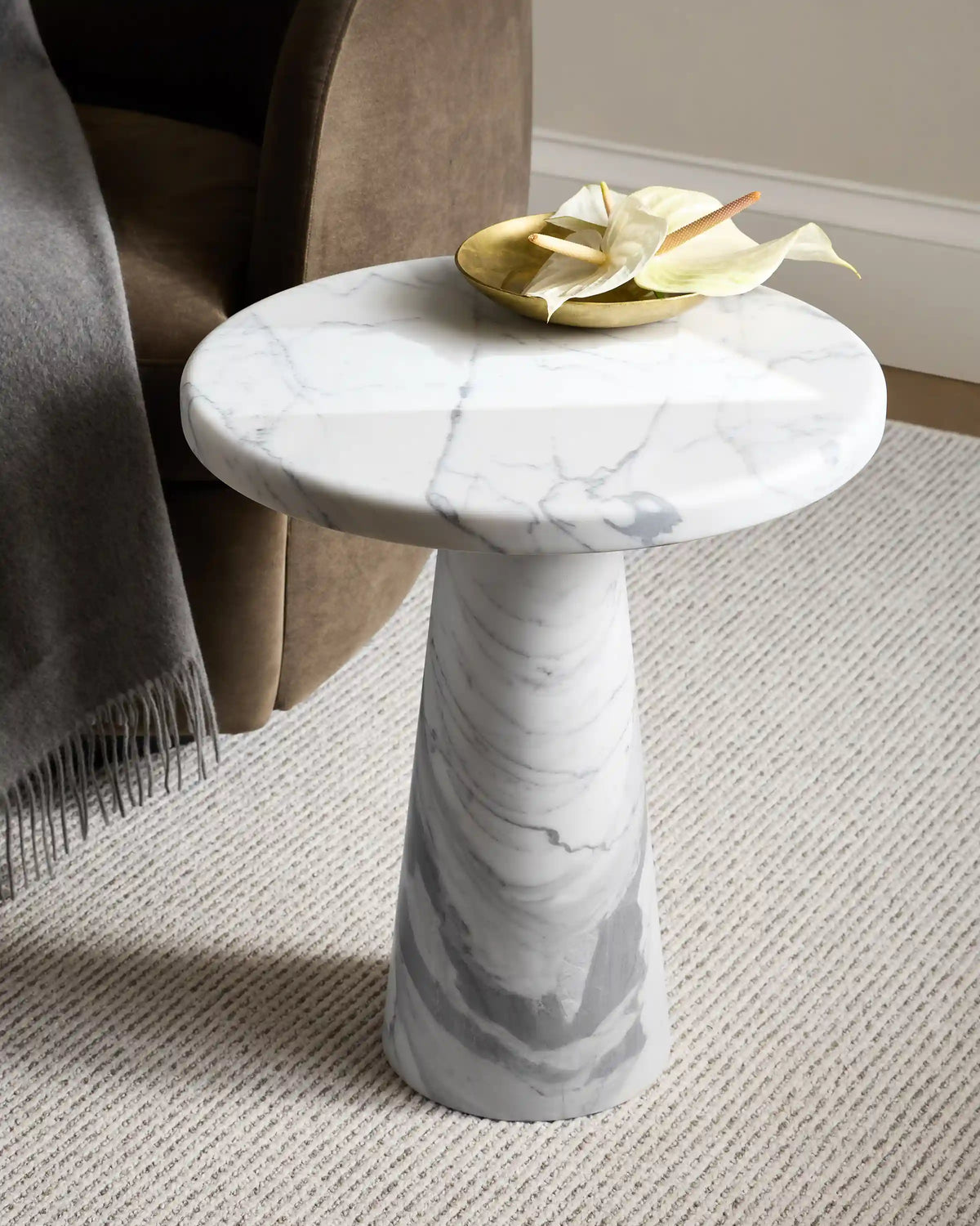 Italian Marble Pedestal End Table