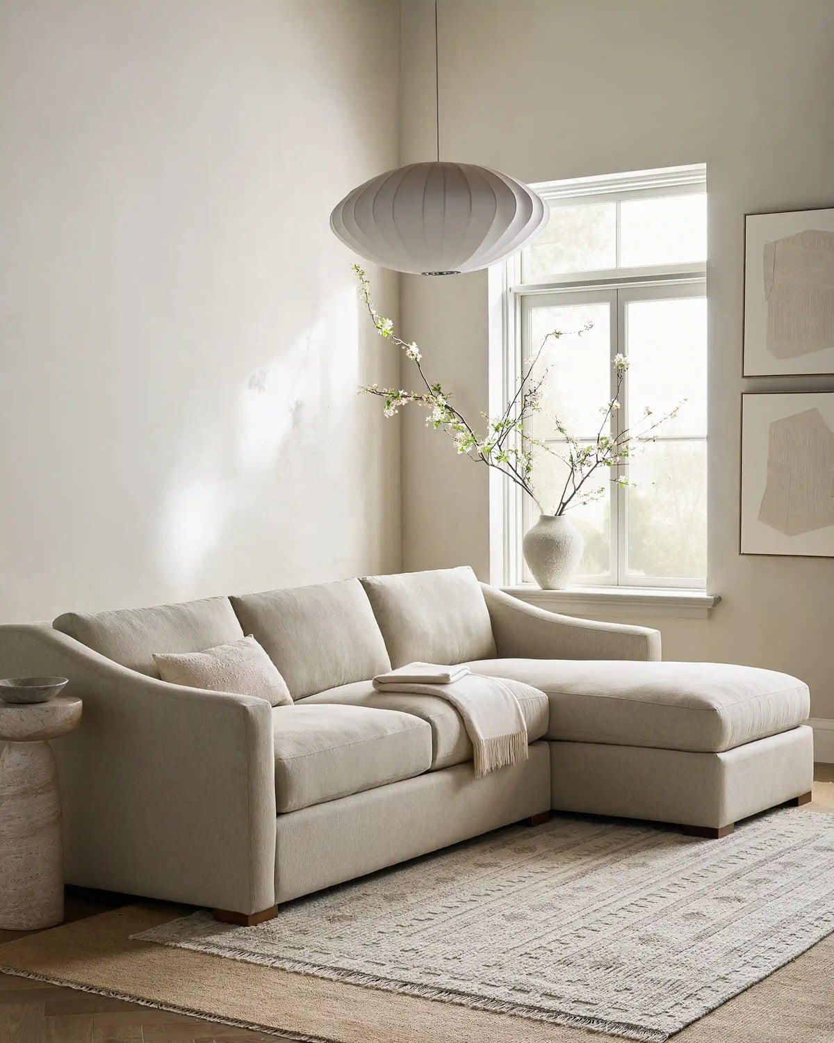 Hollis Slope Arm Chaise Sectional in Performance Basketweave