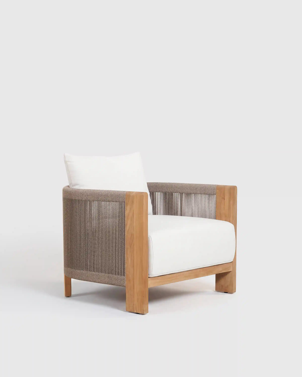 Curved Solid Teak and All-Weather Rope Outdoor Lounge Chair