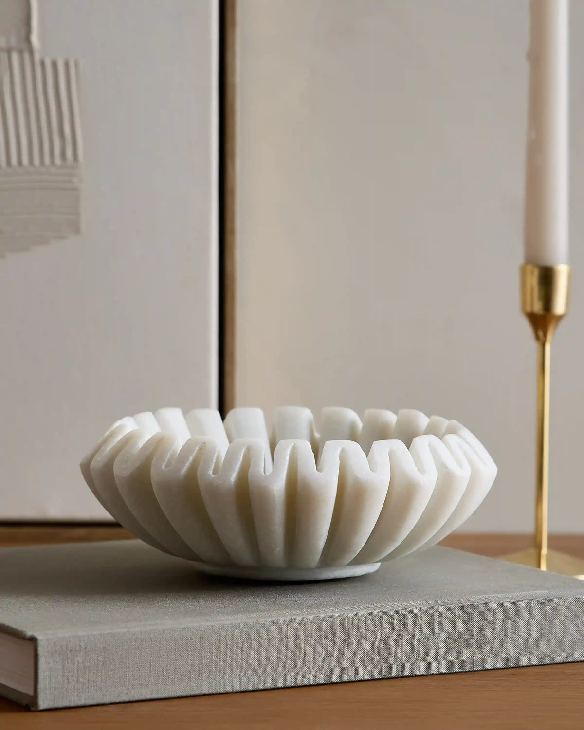 Handcrafted Fluted Marble Decorative Bowl