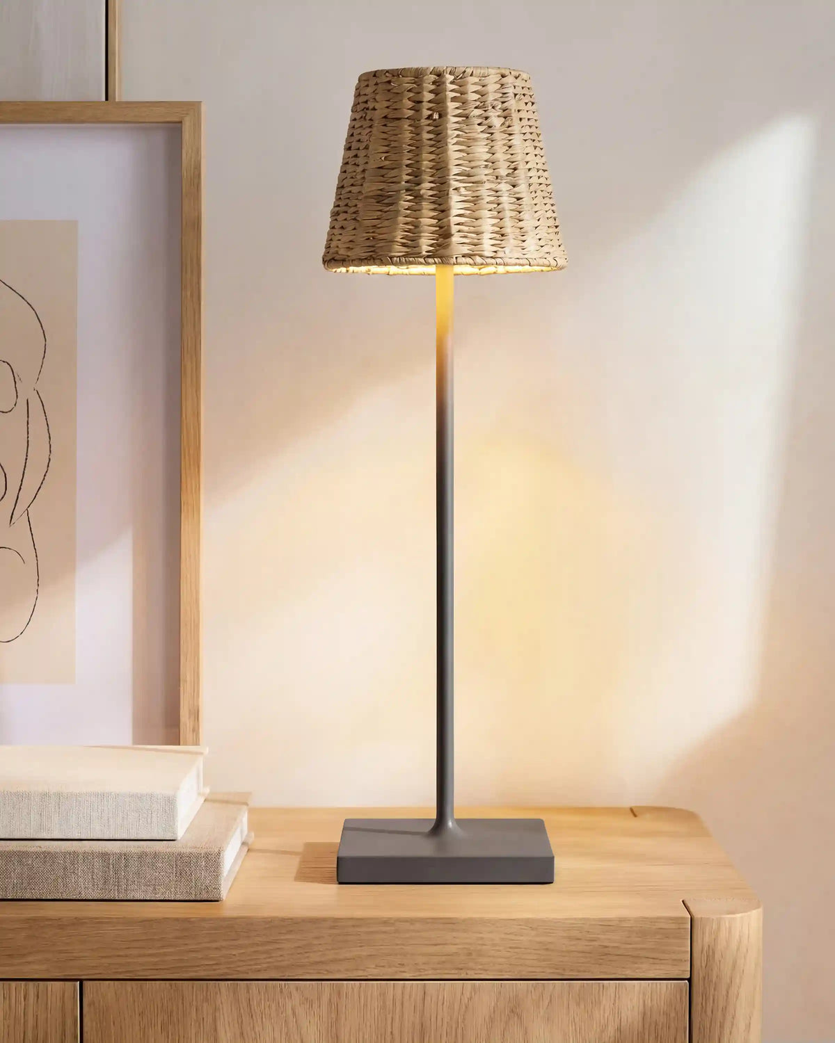 Poldina Pro Rechargeable Table Lamp with Seagrass Shade by Zafferano