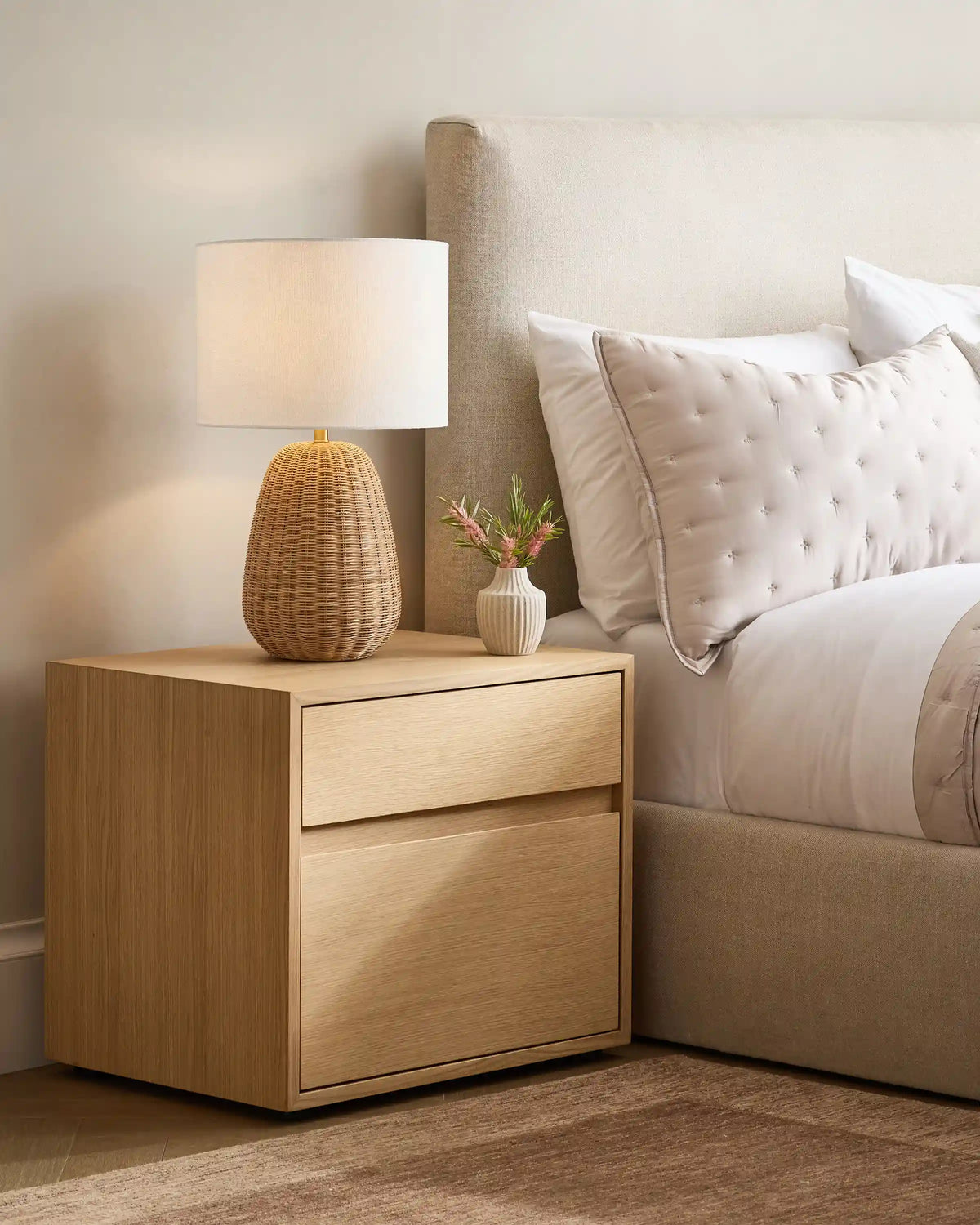Natural Rattan Table Lamp with Linen Shade