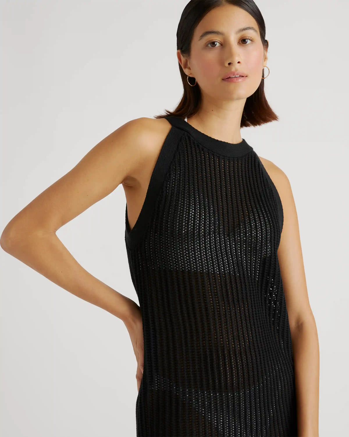 100% Organic Cotton Open-Knit Cover-Up Mini Dress