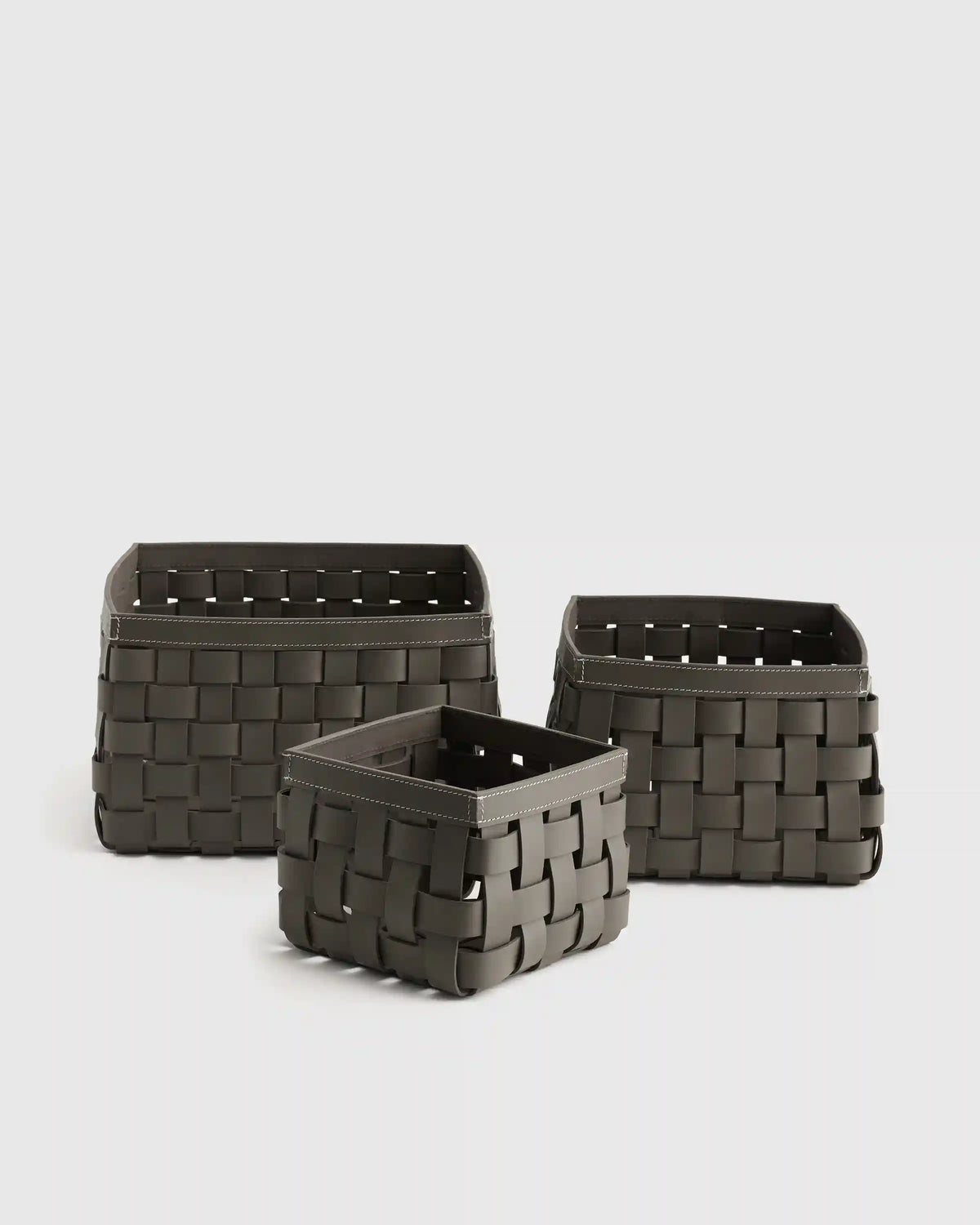 Recycled Woven Leather Baskets (set of 3)