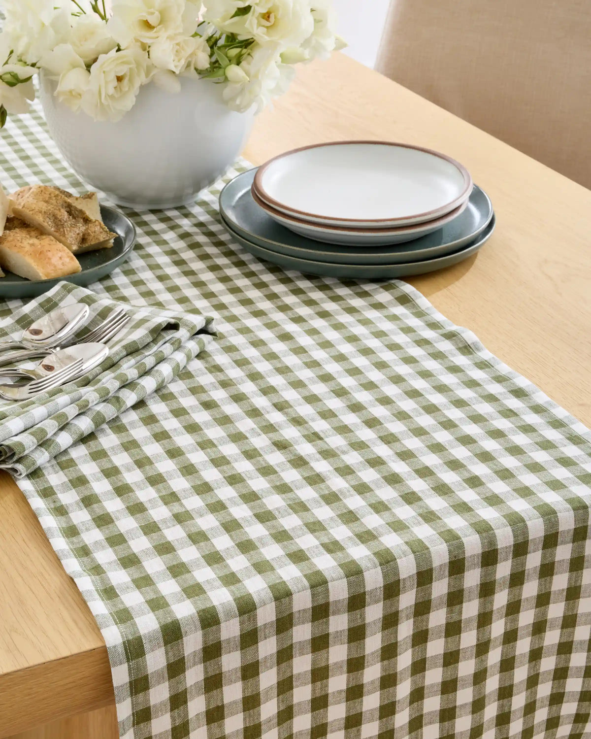 European Linen Gingham Table Runner
