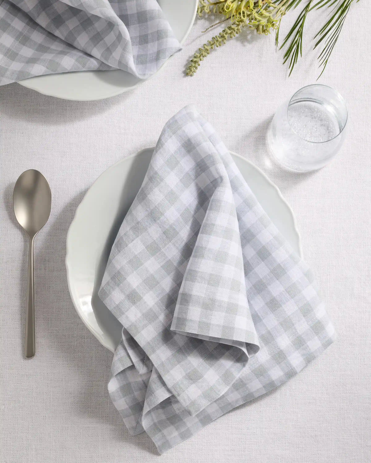 European Linen Wide-Hem Gingham Napkins, Set of 12