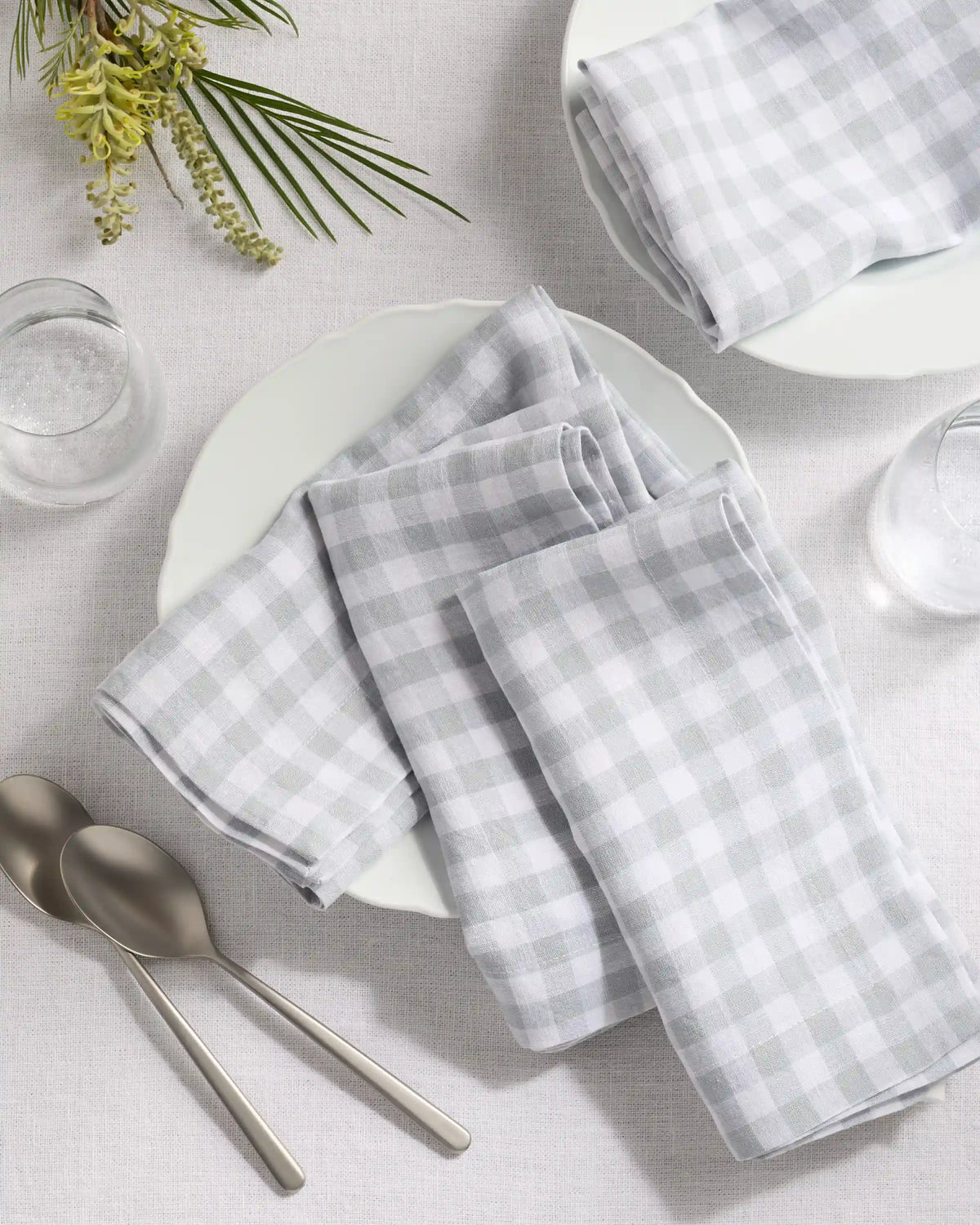 European Linen Wide-Hem Gingham Napkins, Set of 12