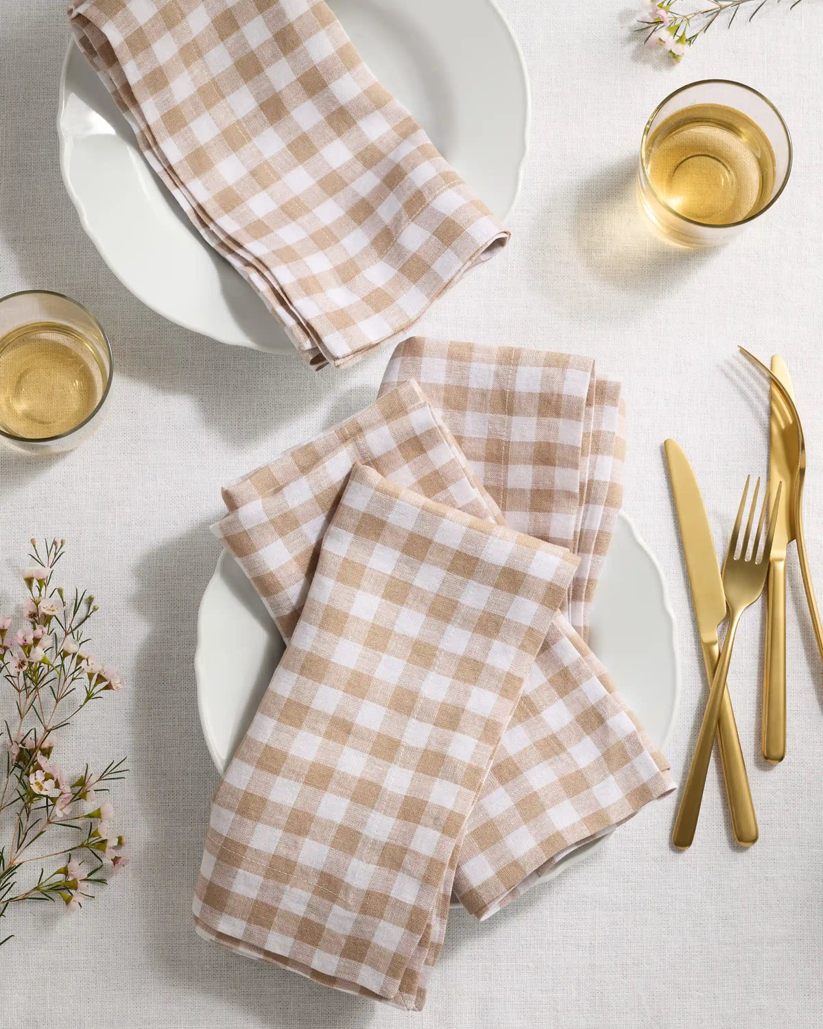 European Linen Wide-Hem Gingham Napkins, Set of 4