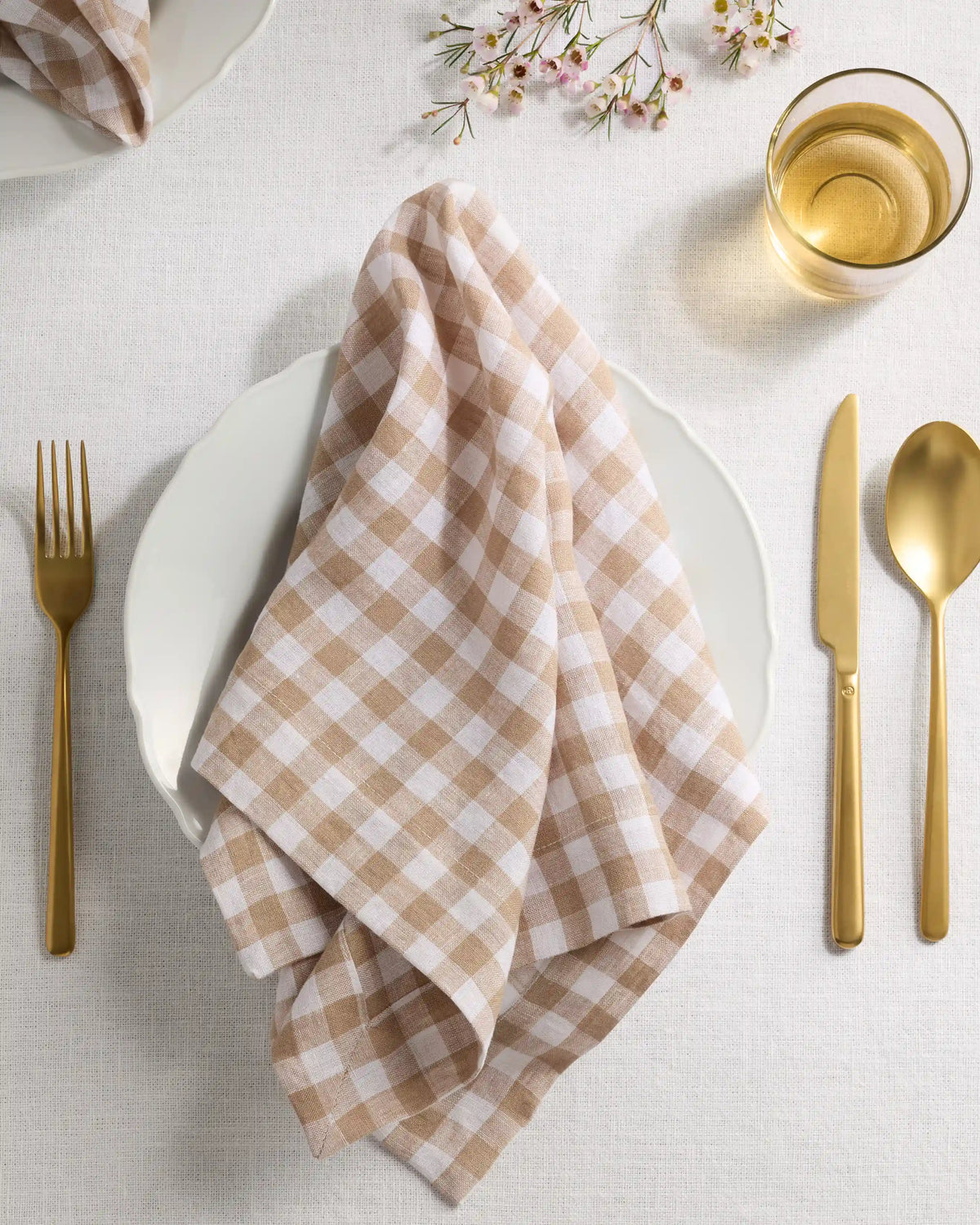 European Linen Wide-Hem Gingham Napkins, Set of 4