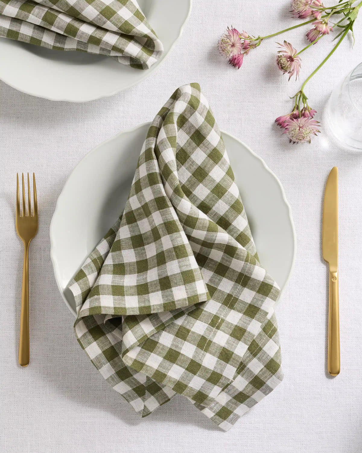 European Linen Wide-Hem Gingham Napkins, Set of 8