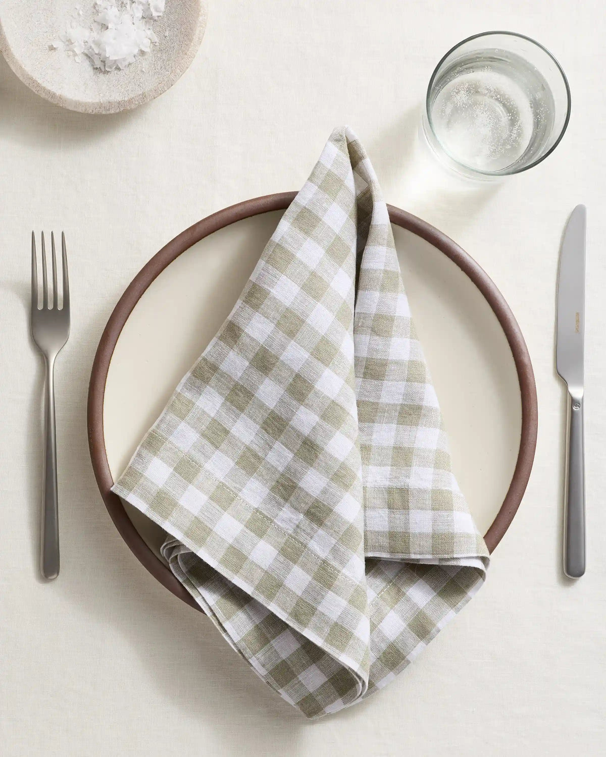 European Linen Wide-Hem Gingham Napkins, Set of 8