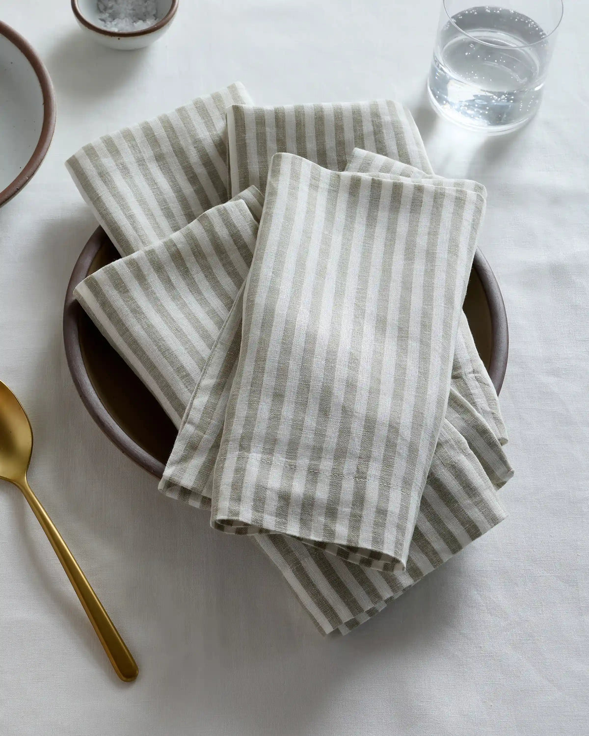 European Linen Wide-Hem Stripe Napkins, Set of 12