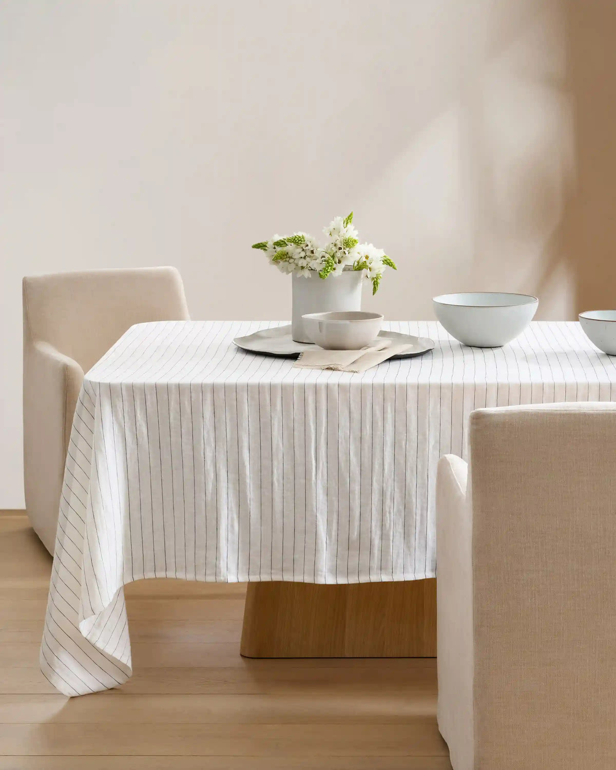 European Linen Pencil Stripe Tablecloth