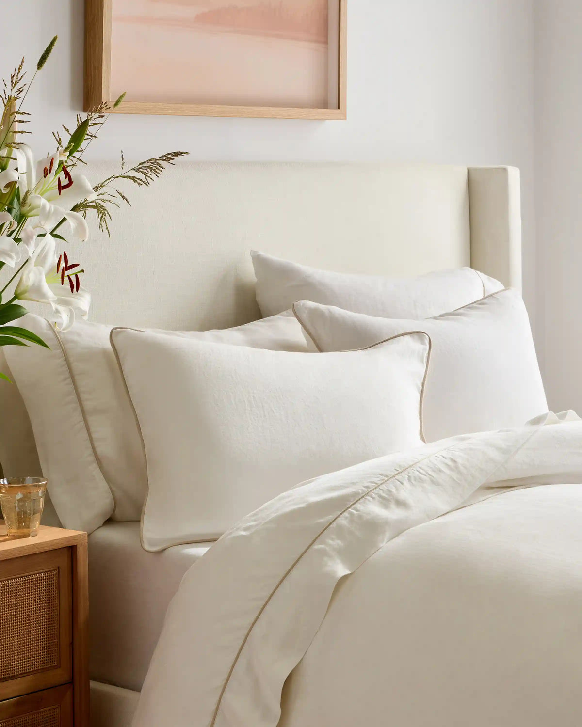European Linen Piped Deluxe Bedding Bundle